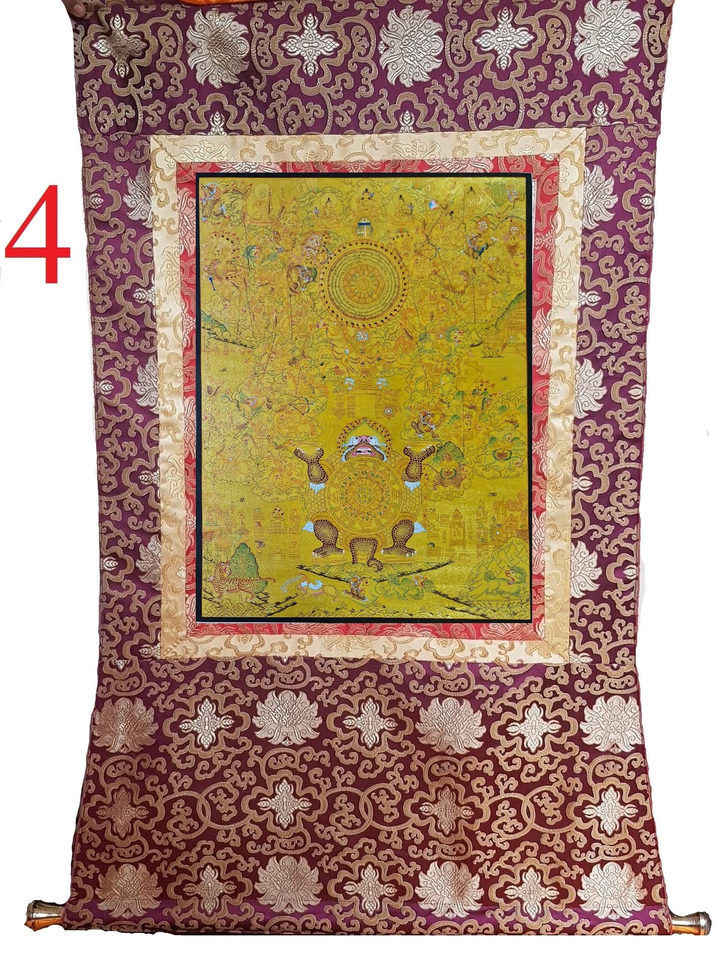 216. 24 K Gold Shiva Khorlo Thangka (Thanka). Free Brocade / Free Shipping.
