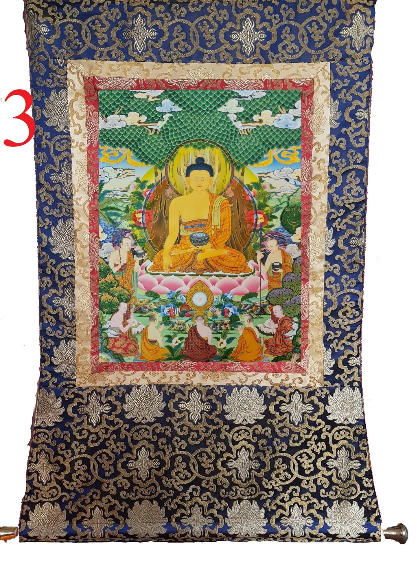 278. The First Five Monk Teaching (Thangka). Free Brocade / Free Shipping.