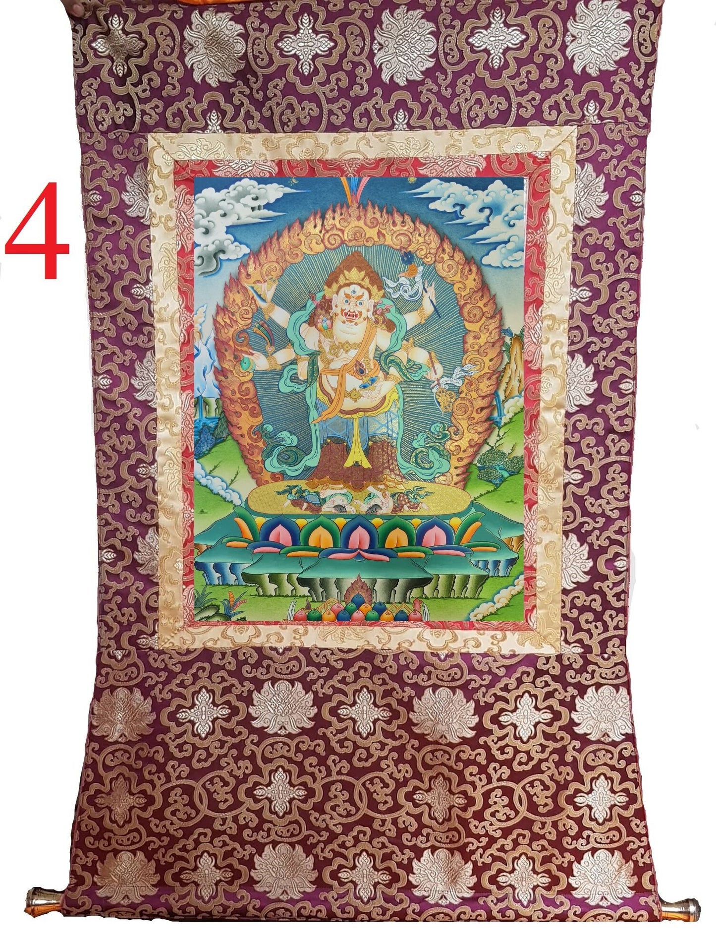 5. White Mahakala Thangka (Thanka). Free Brocade / Free Shipping.