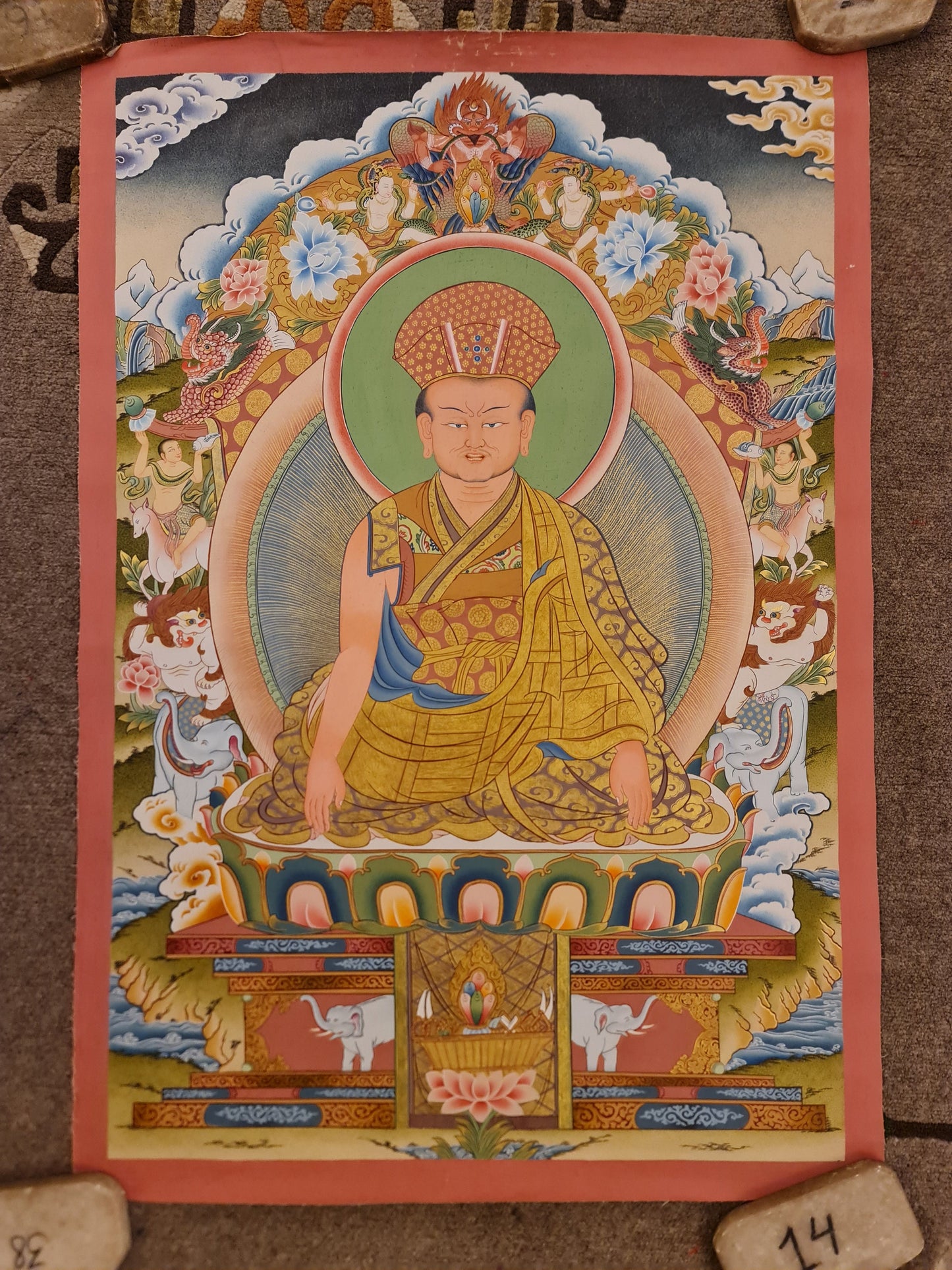 284. Phagmo Drupa Dorje Gyalpo Thanka (Thangka). Free Brocade / Free Shipping.