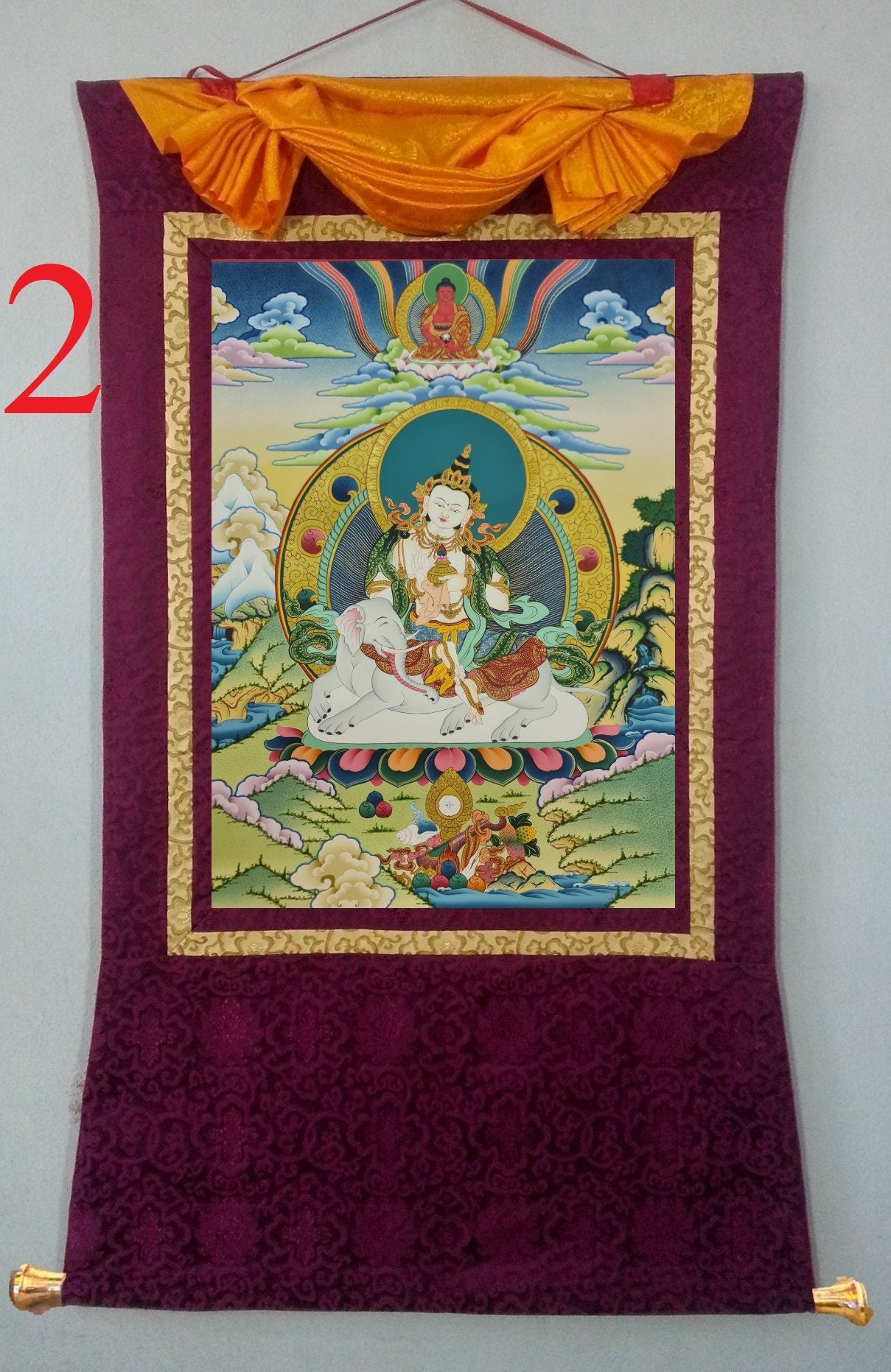 299. Taishakuten Shakra Devanam Indra Thangka (Thanka). Free Brocade / Free Shipping.