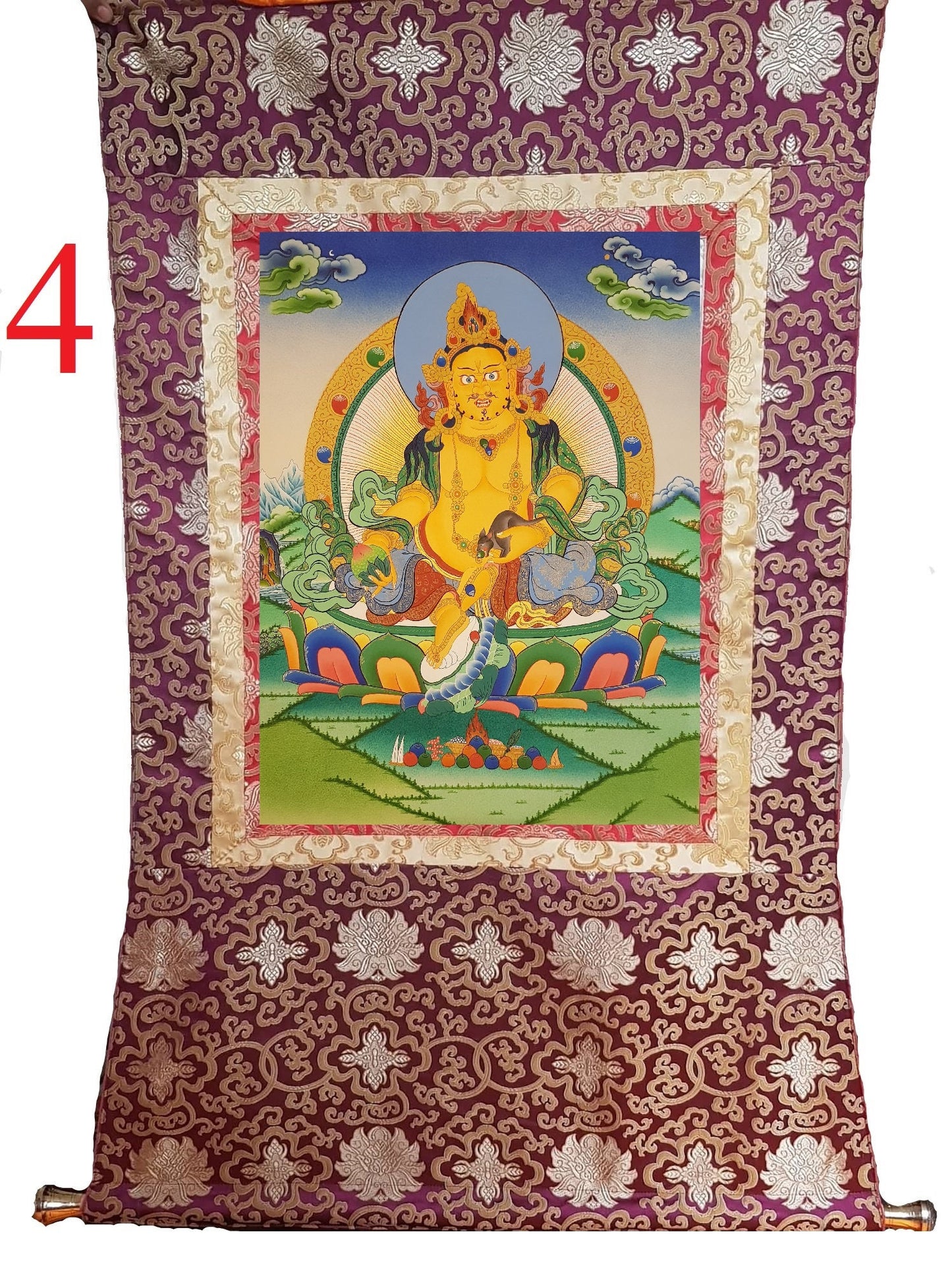 157. Jambhala or Zambhala Thangka (Thanka). Free Brocade / Free Shipping.