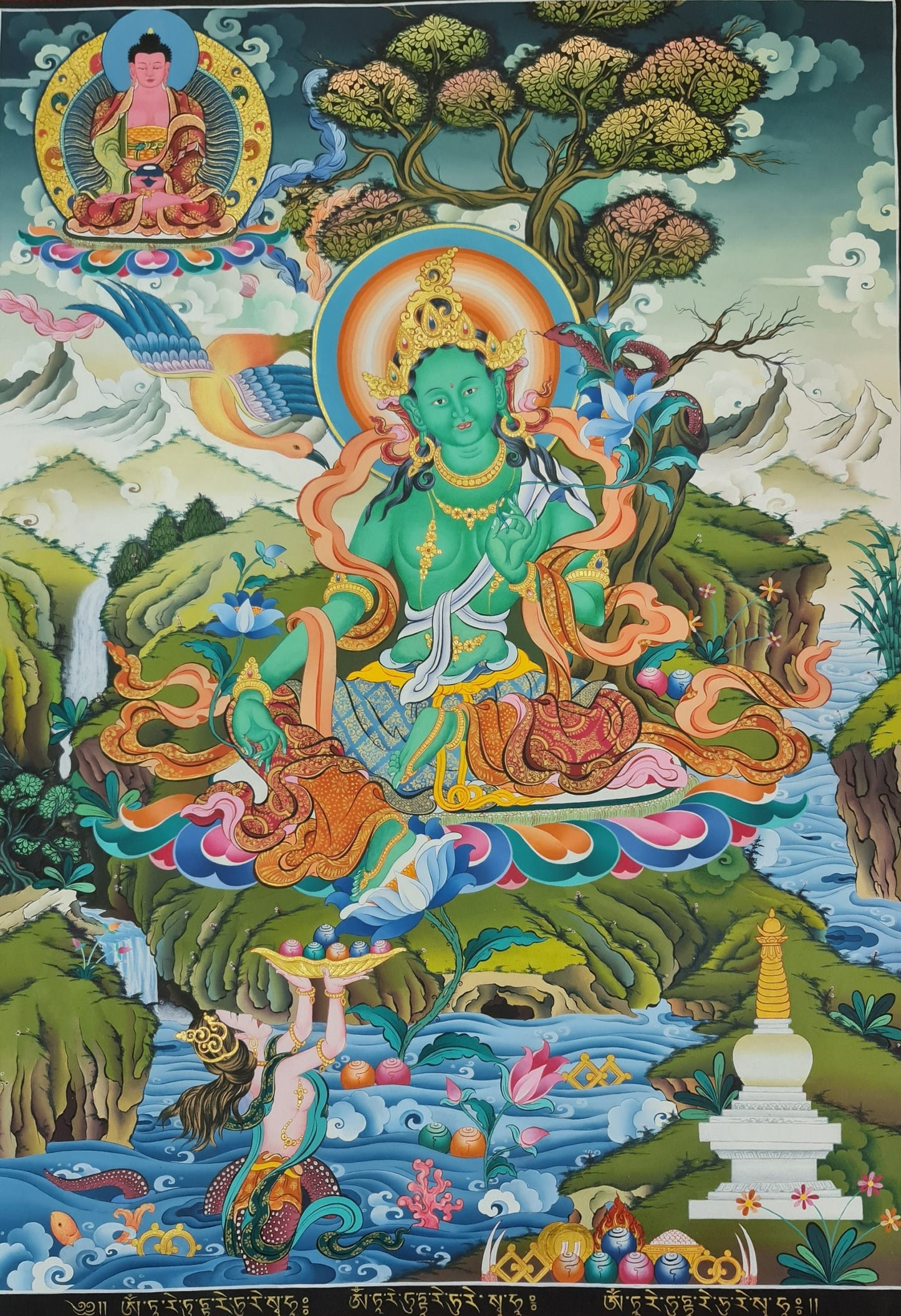 203. Green Tara Thangka (Thanka). Free Brocade / Free Shipping.