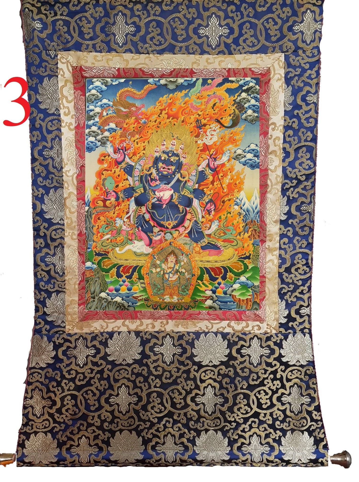 101. 6 Arm Mahakala Thanka (Thangka). Free Brocade / Free Shipping.