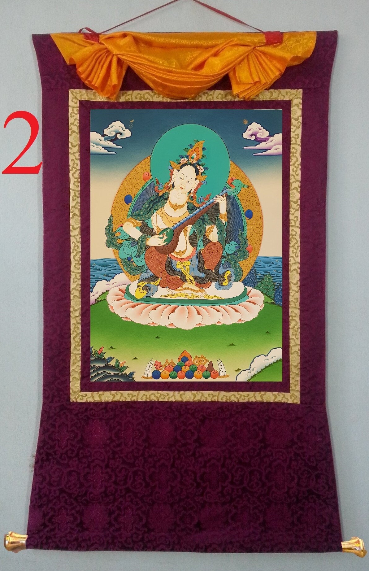 109. Saraswati Thangka (Thanka). Free Brocade / Free Shipping.