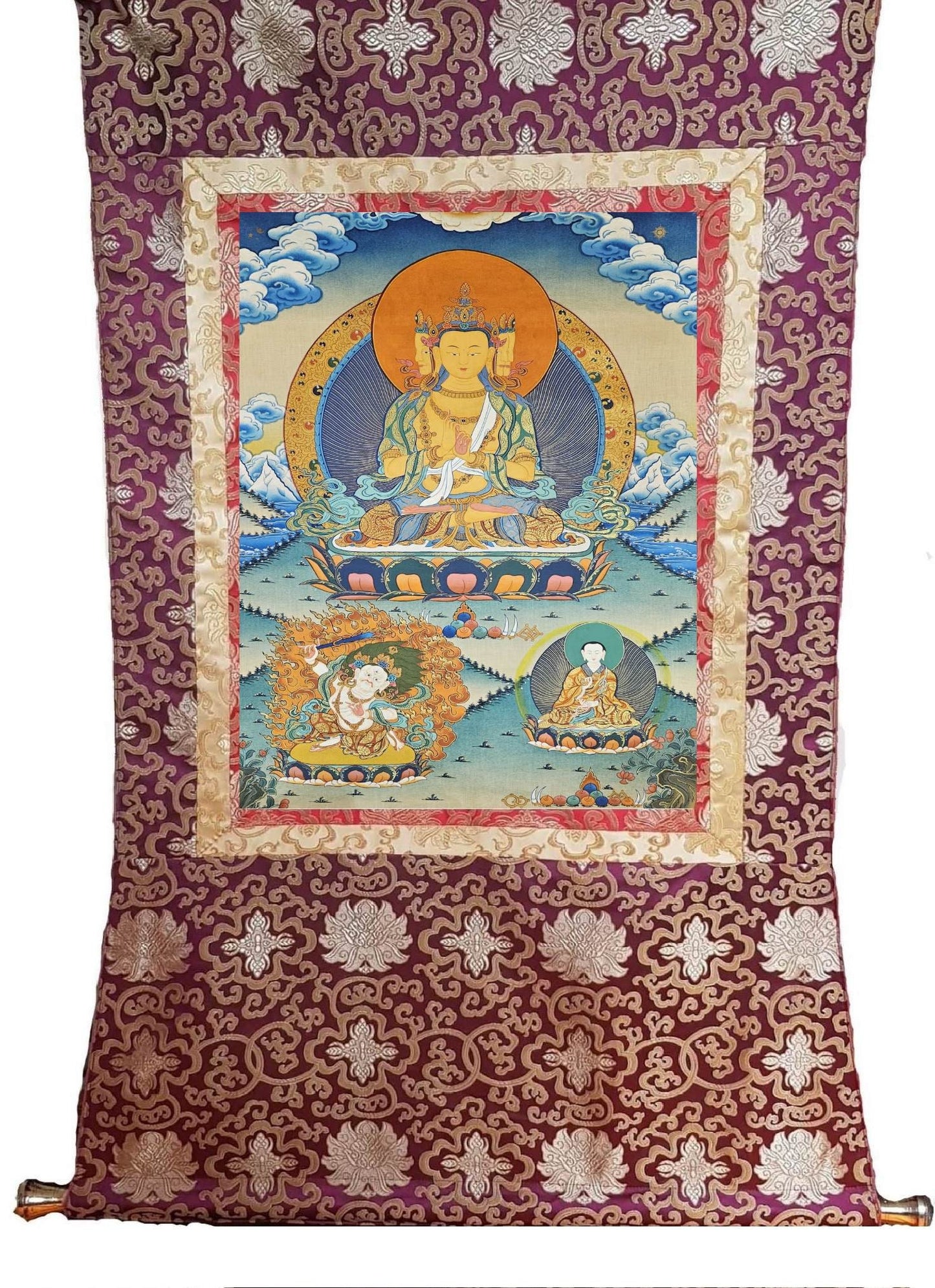 335. Sarvavid Vairocana Buddha Thangka (Thanka). Free Brocade / Free Shipping.