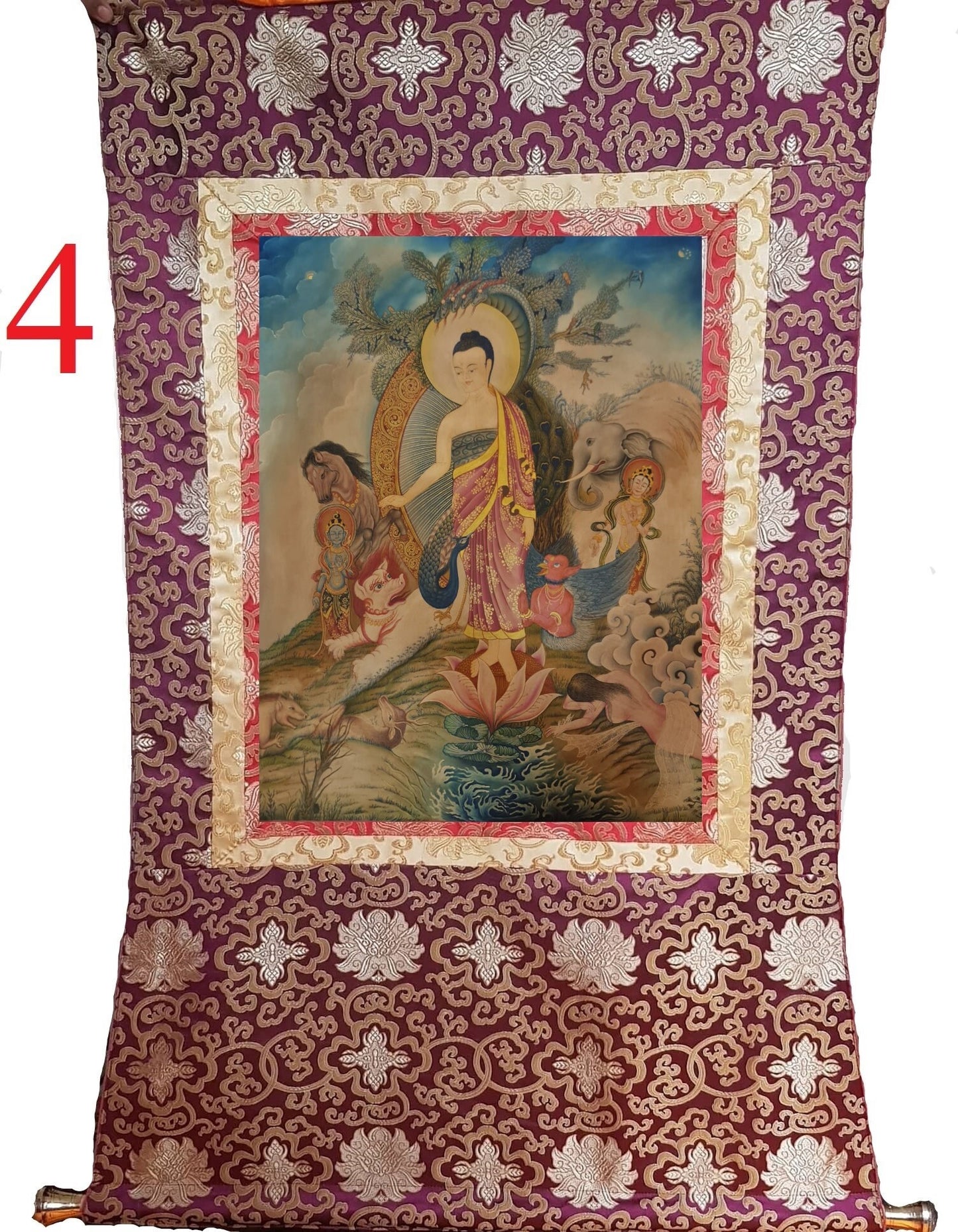 256. Modern Newari Style Art Maitreya (Metteyya) Buddha Thangka (Thanka). Free Brocade / Free Shipping.