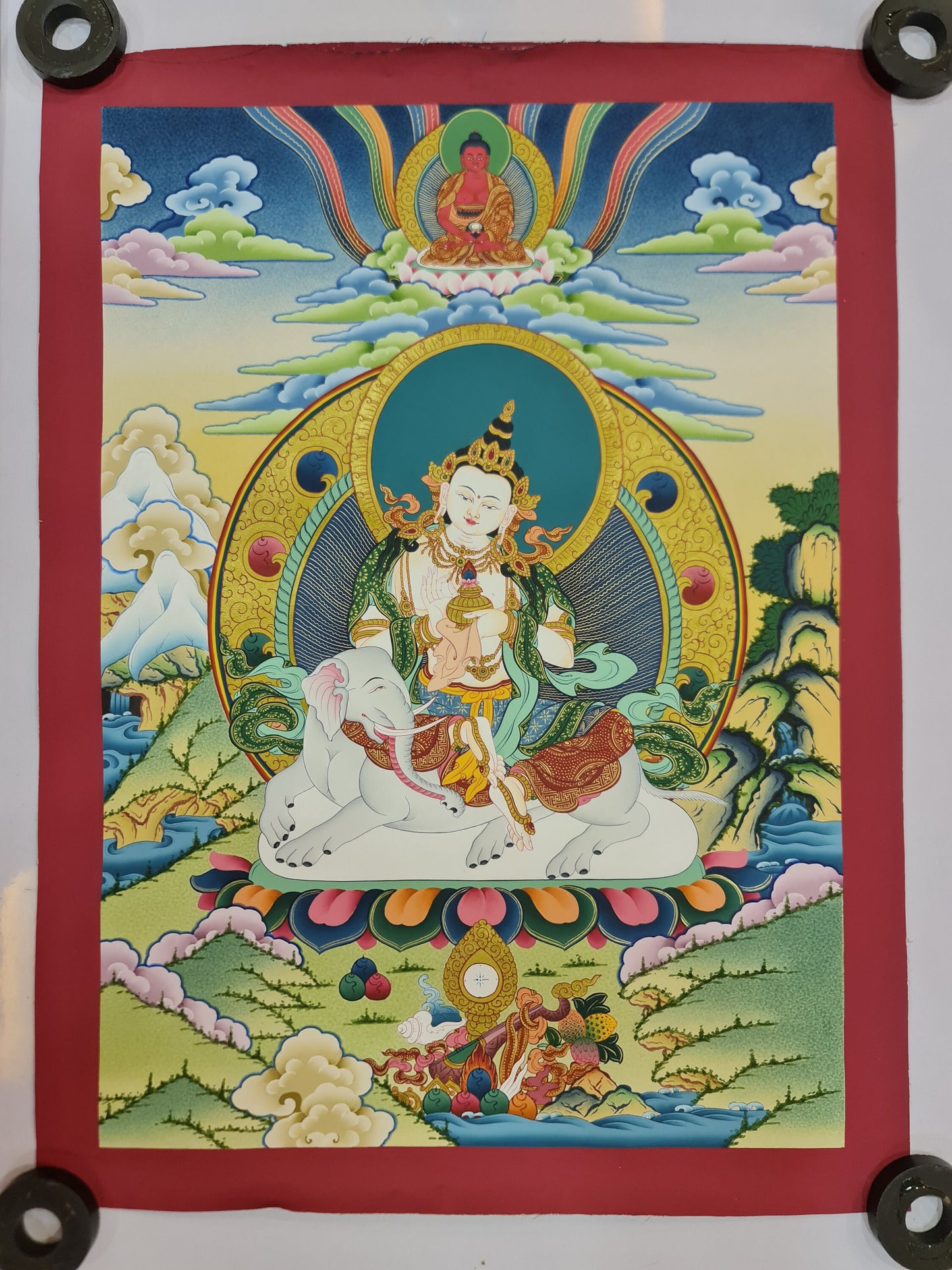 299. Taishakuten Shakra Devanam Indra Thangka (Thanka). Free Brocade / Free Shipping.