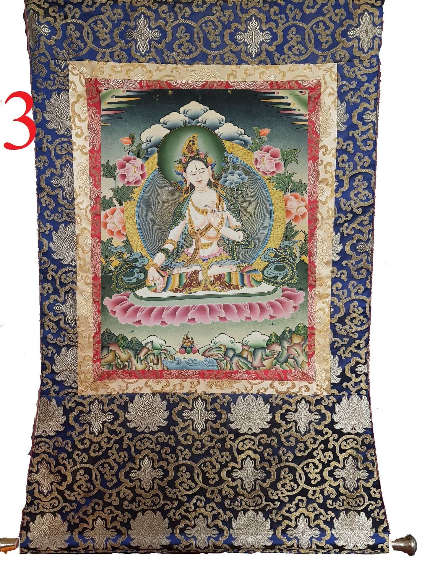 310. White Tara Thangka (Thanka). Free Brocade / Free Shipping.