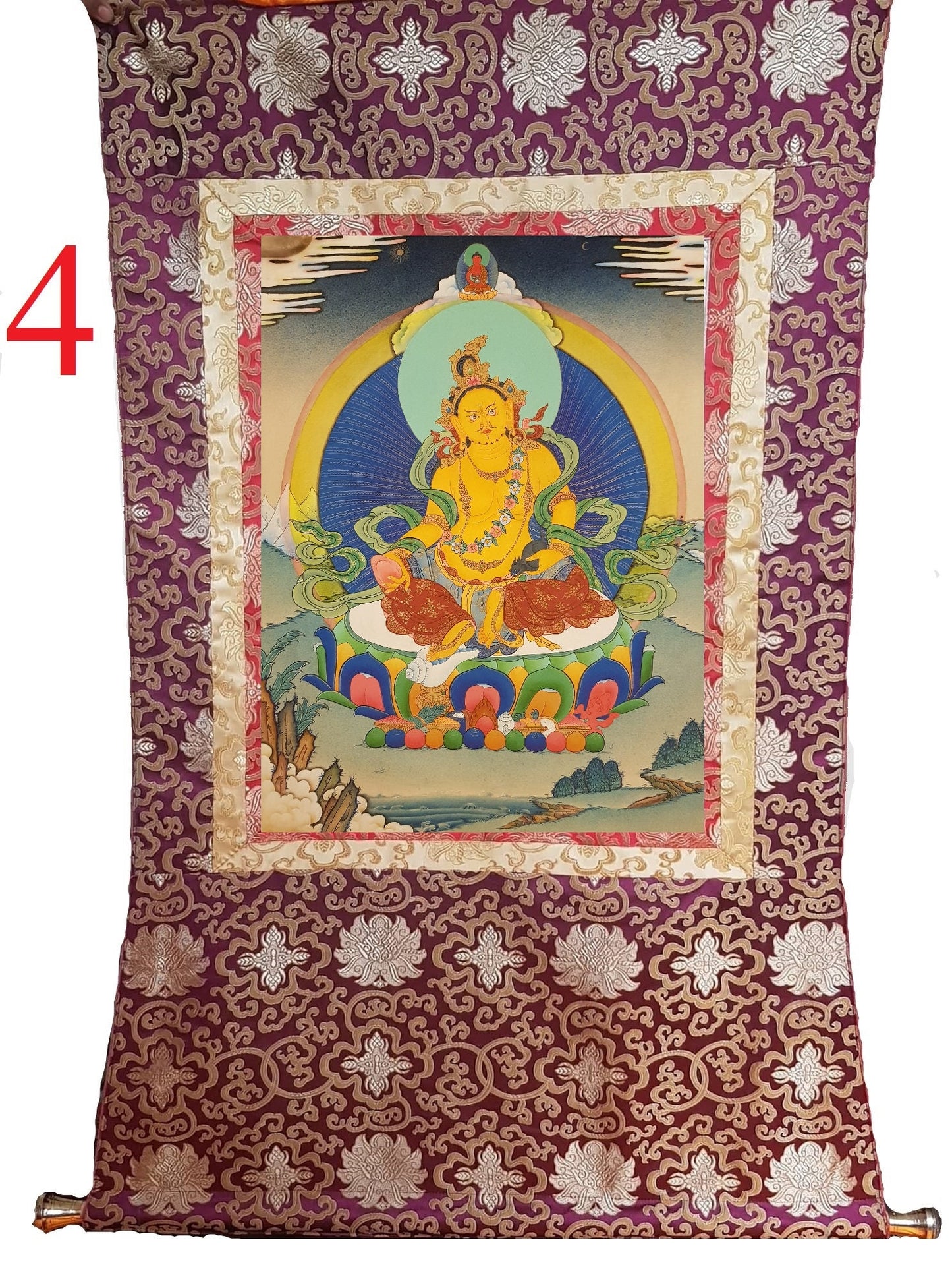 161. Jambhala or Zambhala Thangka (Thanka). Free Brocade / Free Shipping.