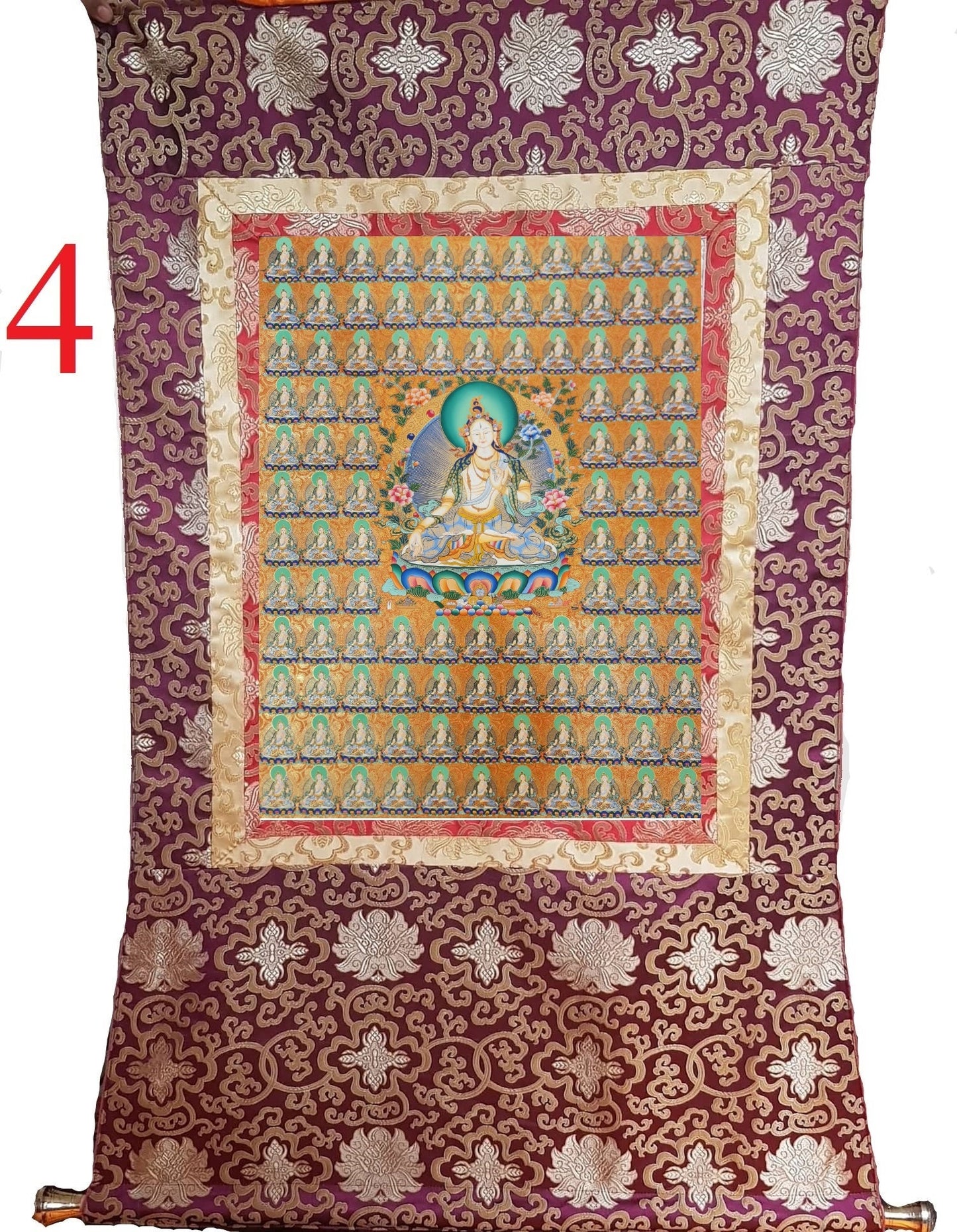 234. 108 Gold White Tara Thangka (Thanka). Free Brocade / Free Shipping.