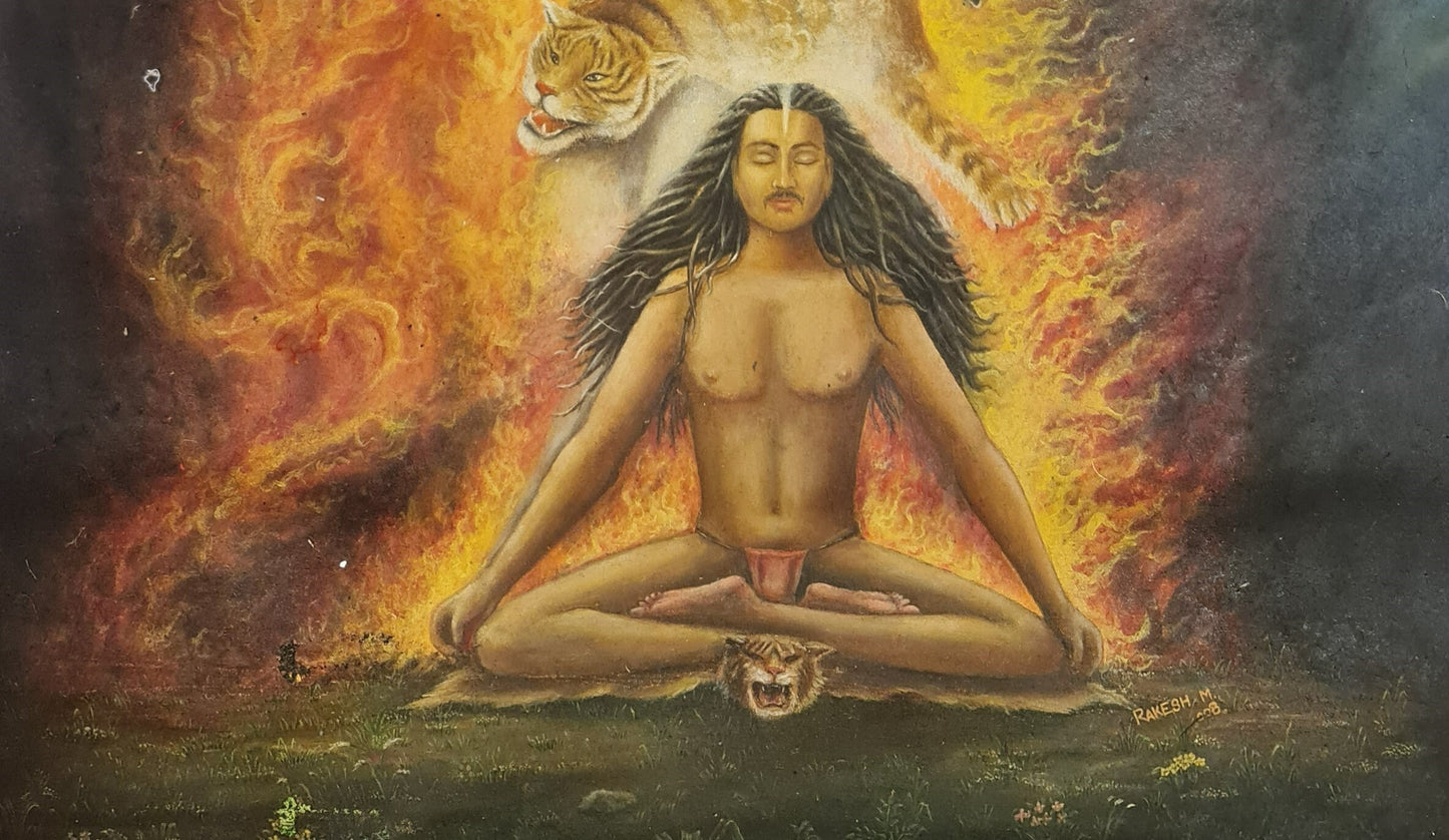 Shiva and Bhagirath Oil Painting in Canvas. Signed by the Artist.