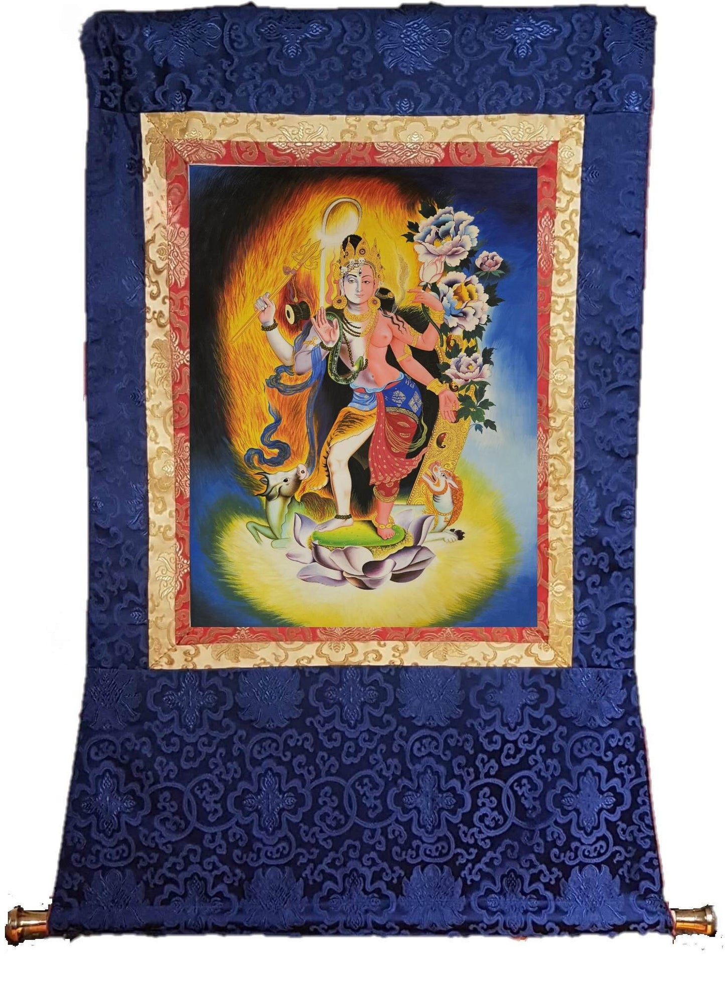 336. Newari Style Shiva and Parvati Ardhanarishvara Thanka (Thangka) Paubha. Free Brocade / Free Shipping.