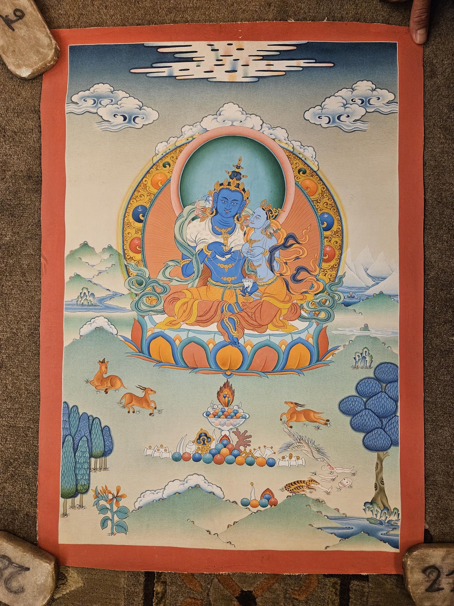 129. Dorje Chang Vajradhara Consort Thangka (Thanka). Free Brocade / Free Shipping.