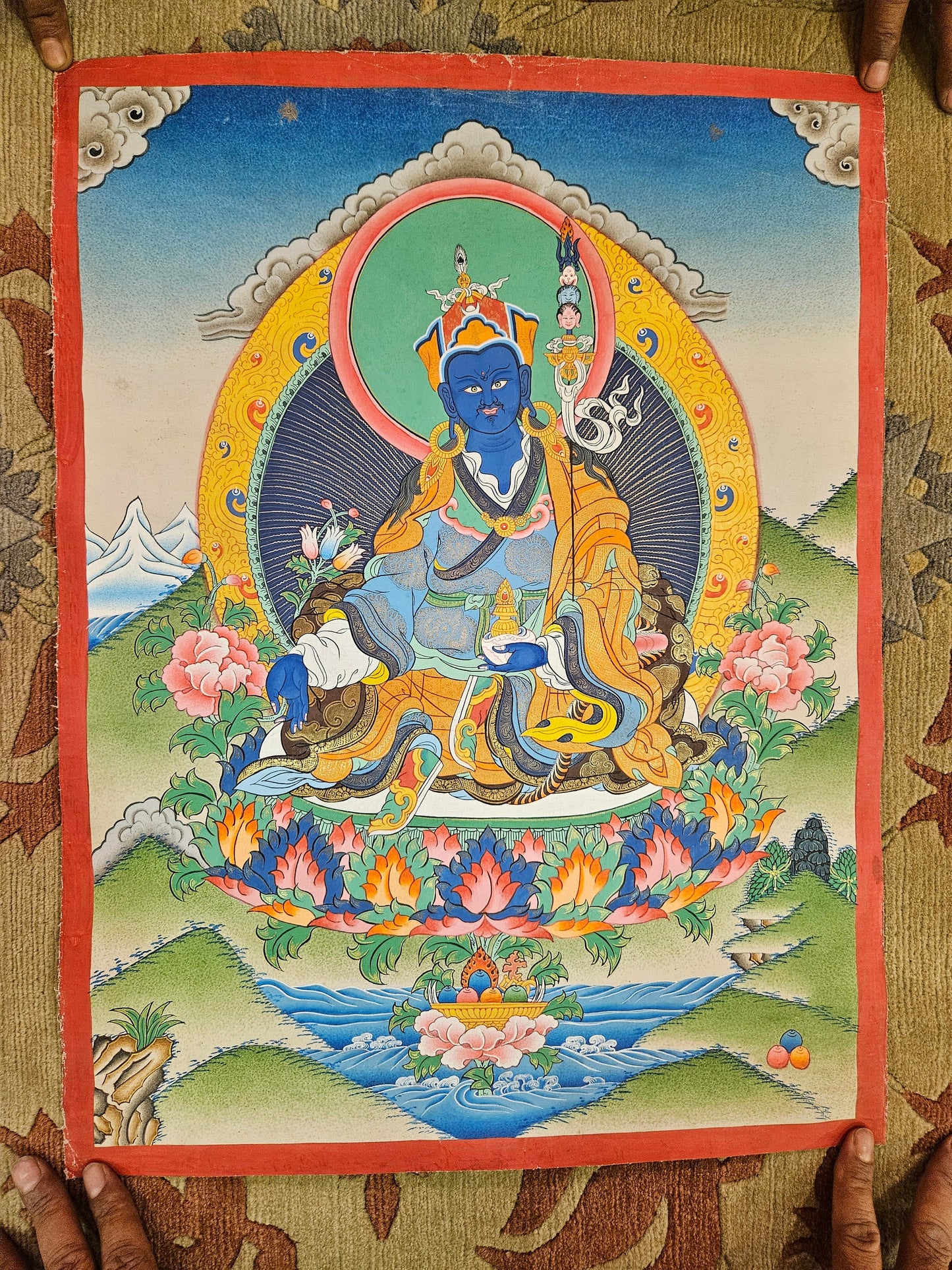 339. Medicine Guru Rinpoche Orgyen Menla Thanka (Thangka). Free Brocade / Free Shipping.