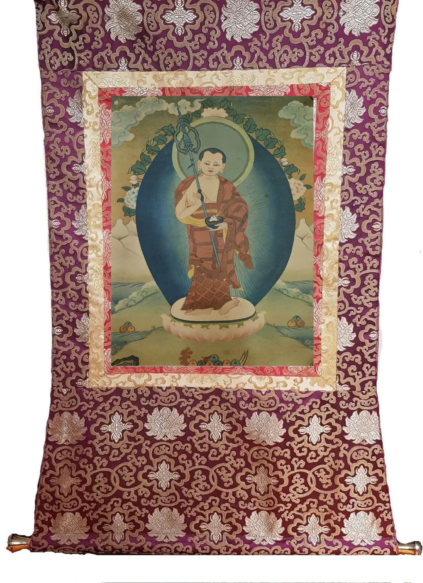 373. Maudgalyayana First Disciple of Shakyamuni Buddha Thangka (Thanka). Free Brocade / Free Shipping.