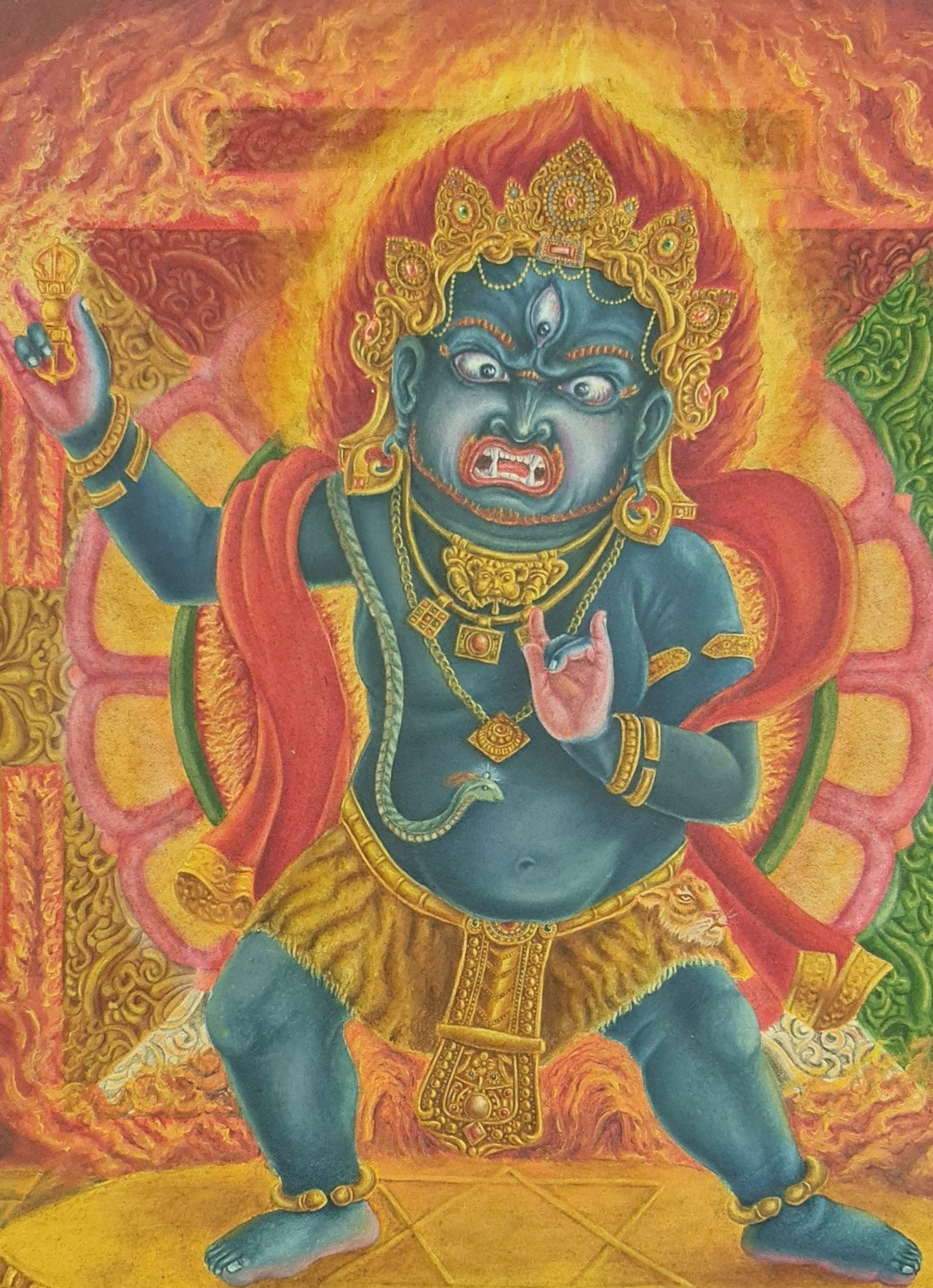 Vajrapani Thangka (Thanka) Newari Painting Paubha Oil Painting. Signed by the Artist.