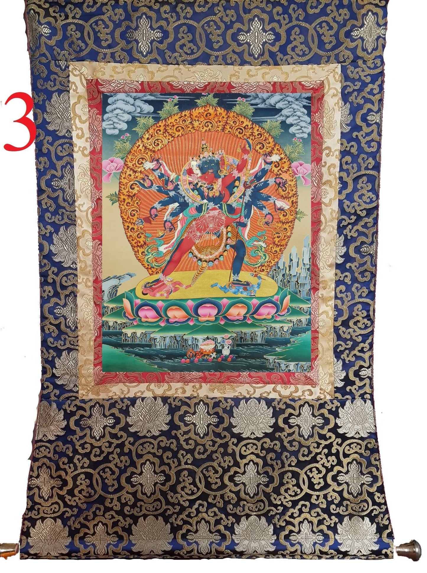 222. 12 Arm Chakrasamvara Thanka (Thangka) Painting. Free Brocade / Free Shipping.