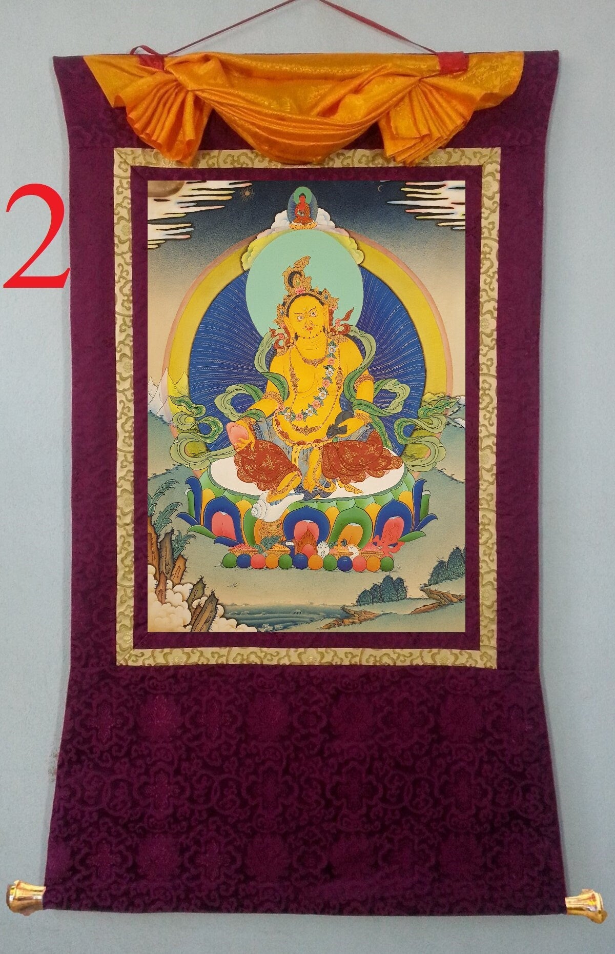 161. Jambhala or Zambhala Thangka (Thanka). Free Brocade / Free Shipping.
