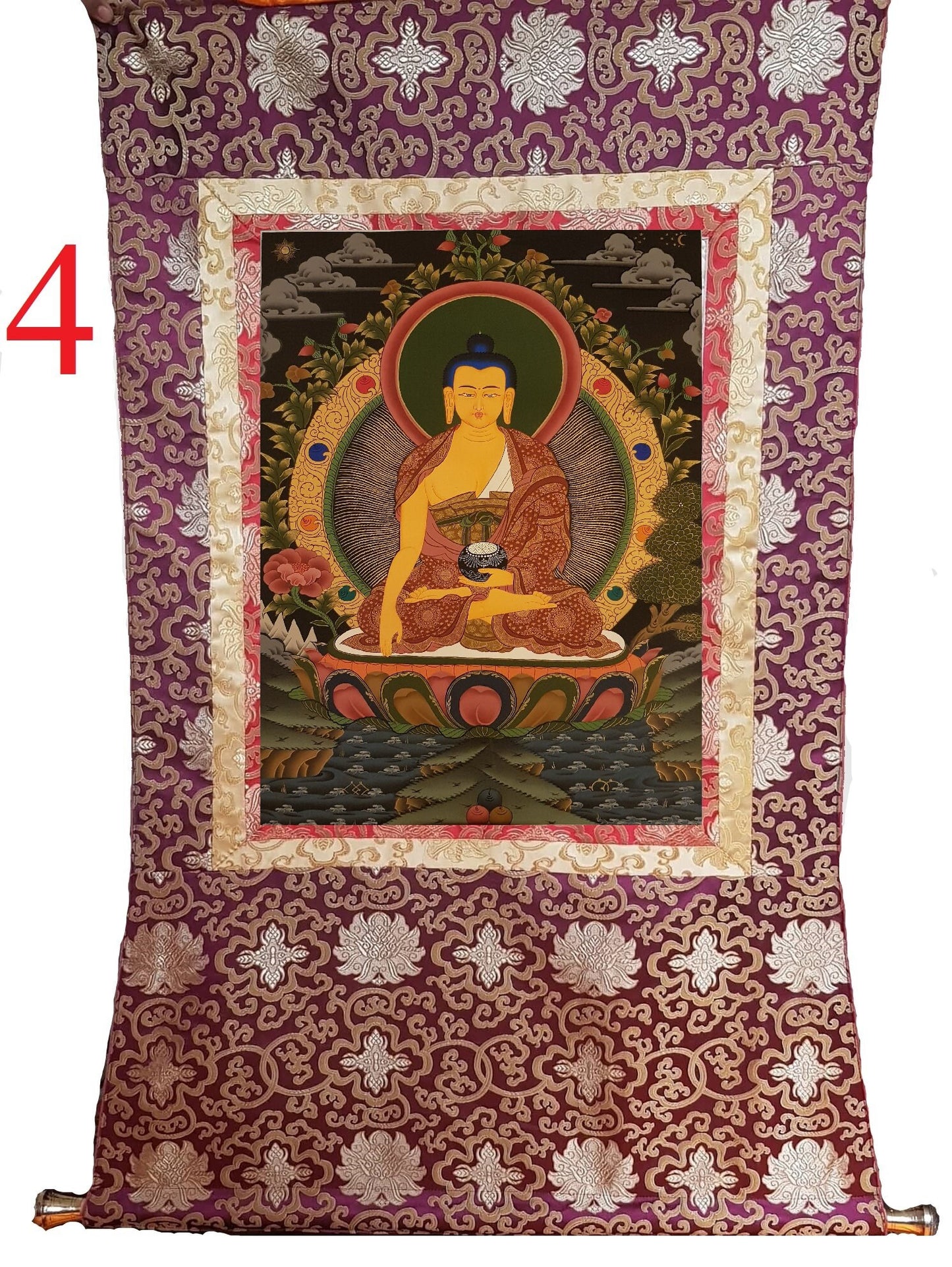 117. Shakyamuni Buddha Thangka (Thanka). Free Brocade / Free Shipping.