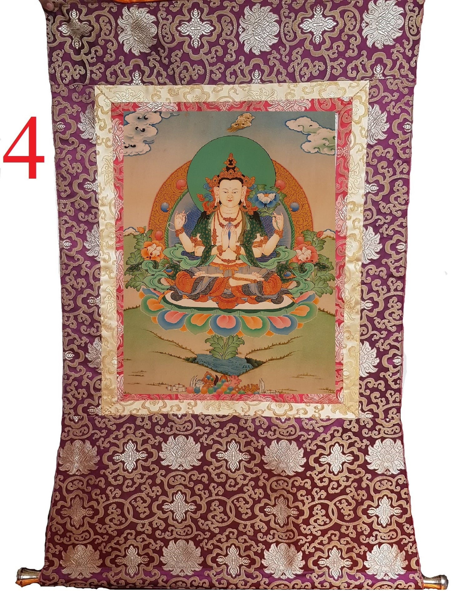 38. Chenrezig Thangka (Thanka). Free Brocade / Free Shipping.