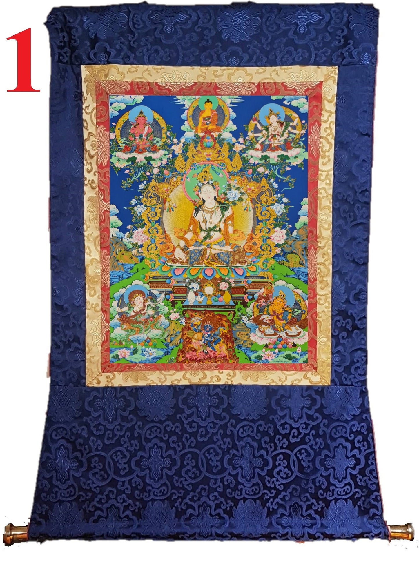 266. Fine Art White Tara Thangka (Thanka). Free Brocade / Free Shipping.