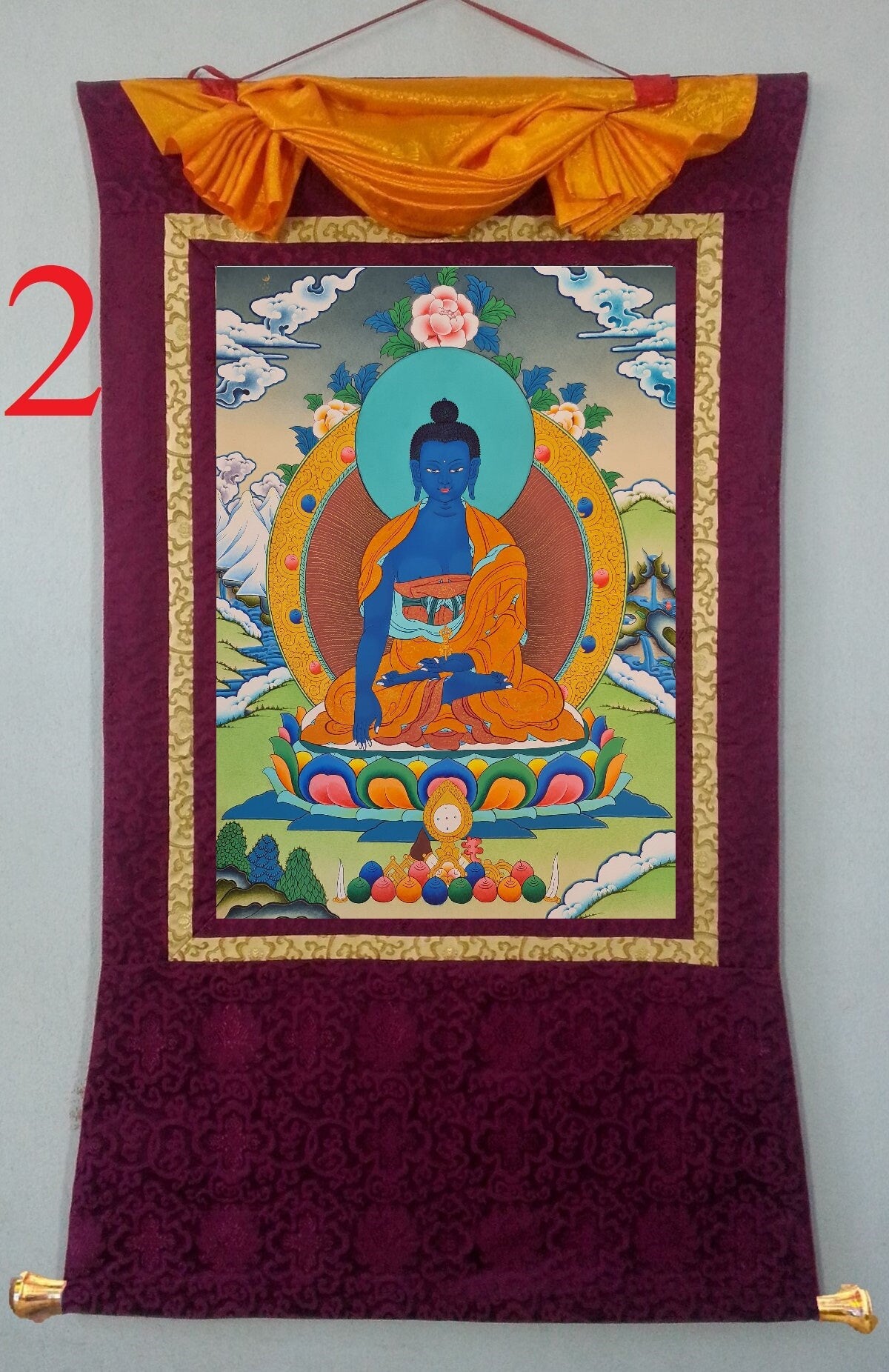 164. Akshobhya (Medukpa) Buddha Thangka (Thanka). Free Brocade / Free Shipping.