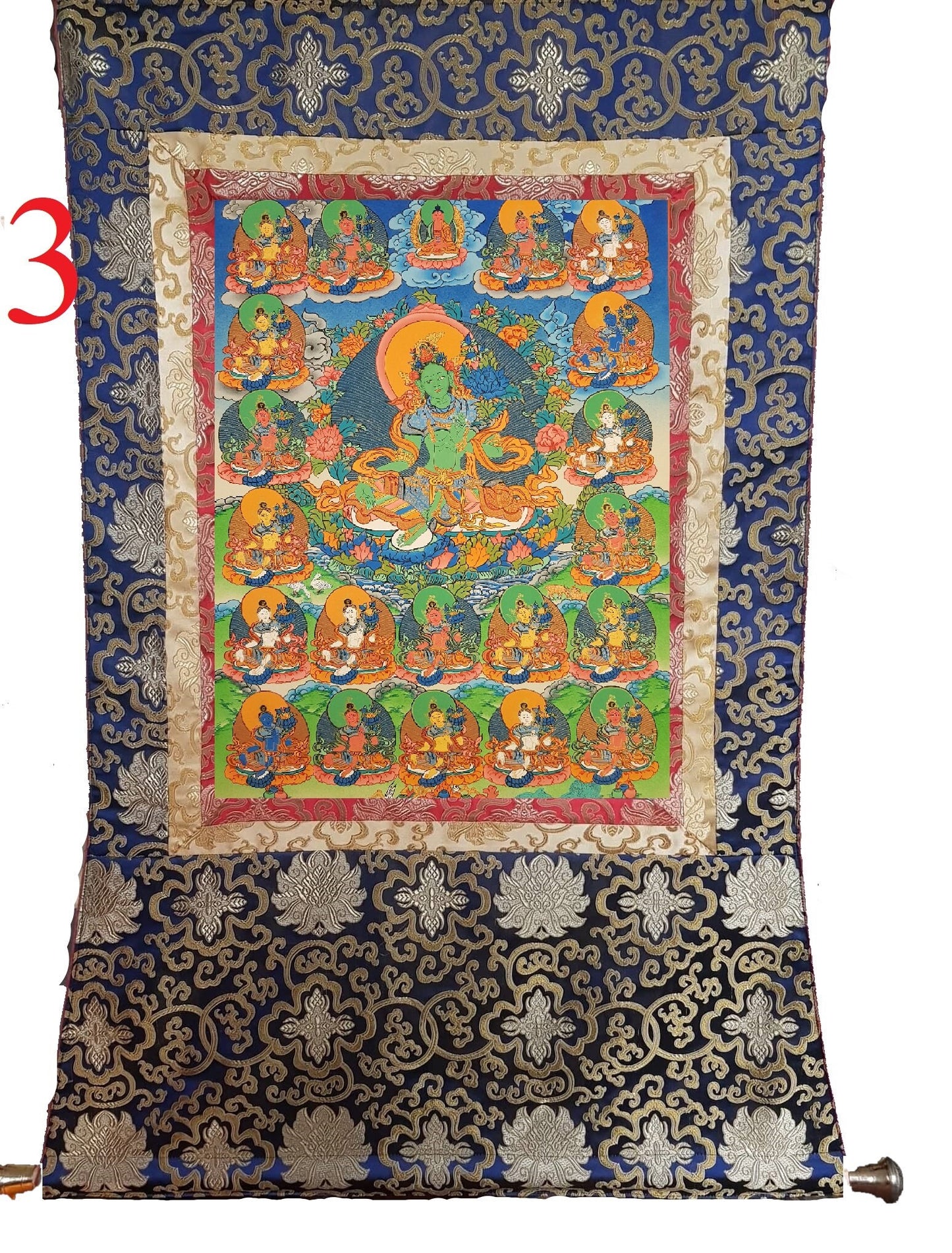 2. Green Tara with 21 other Tara Thangka (Thanka). Free Brocade / Free Shipping.