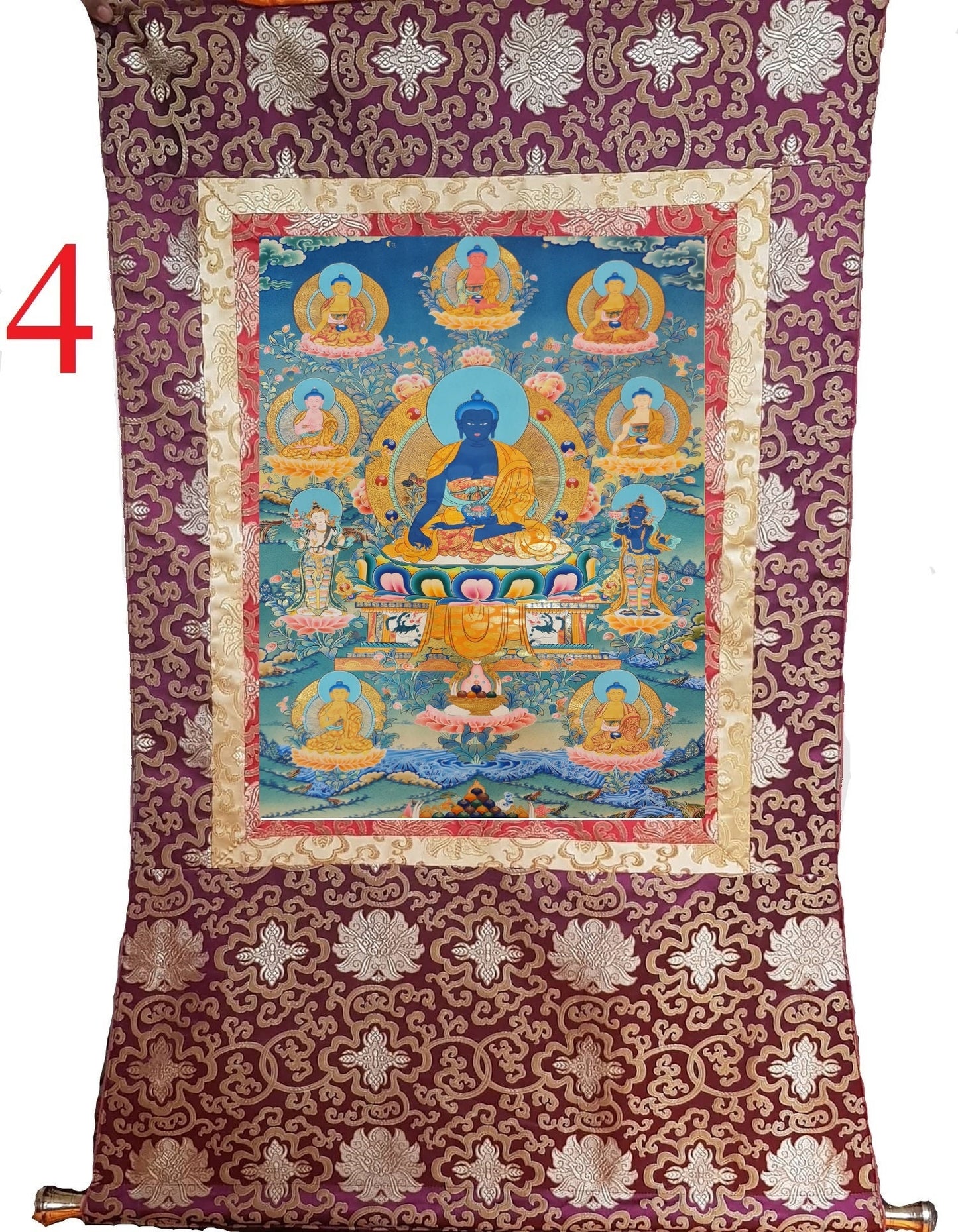 254. 8 Eight Medicine Buddha Thanka (Thangka). Free Brocade / Free Shipping.
