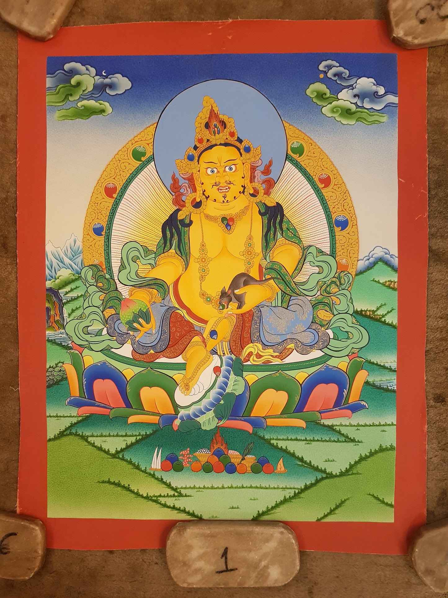 157. Jambhala or Zambhala Thangka (Thanka). Free Brocade / Free Shipping.