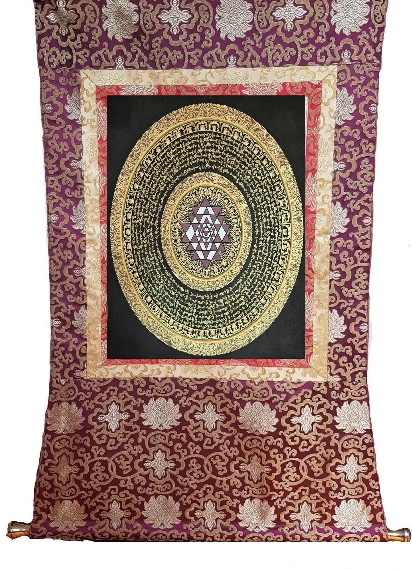 352. Mantra Mandala with Sriyantra Thangka (Thanka). Free Brocade / Free Shipping.