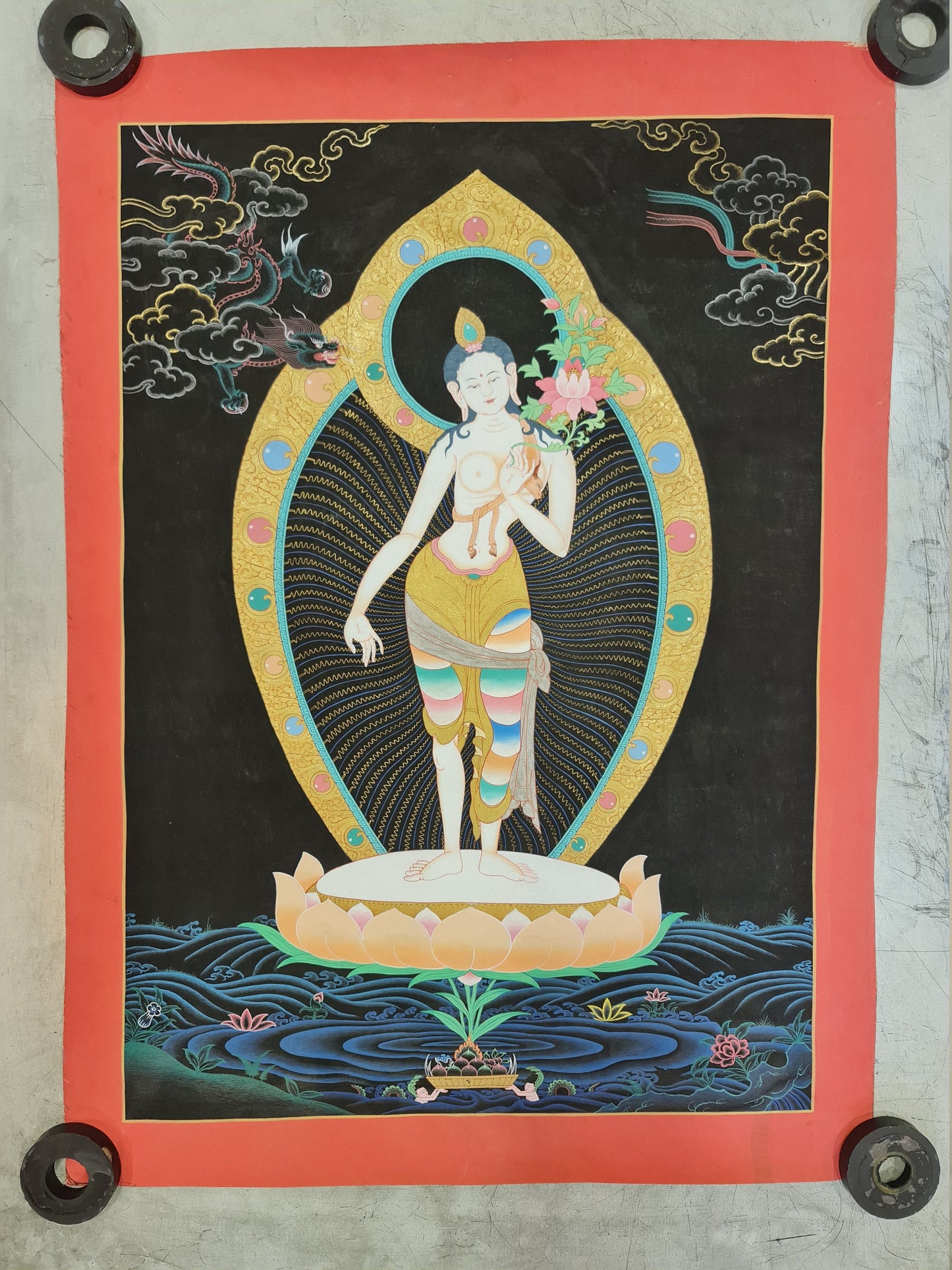 Padmapani Lokeshvara (Lokeshwor) Thangka (Thanka). Free Shipping.