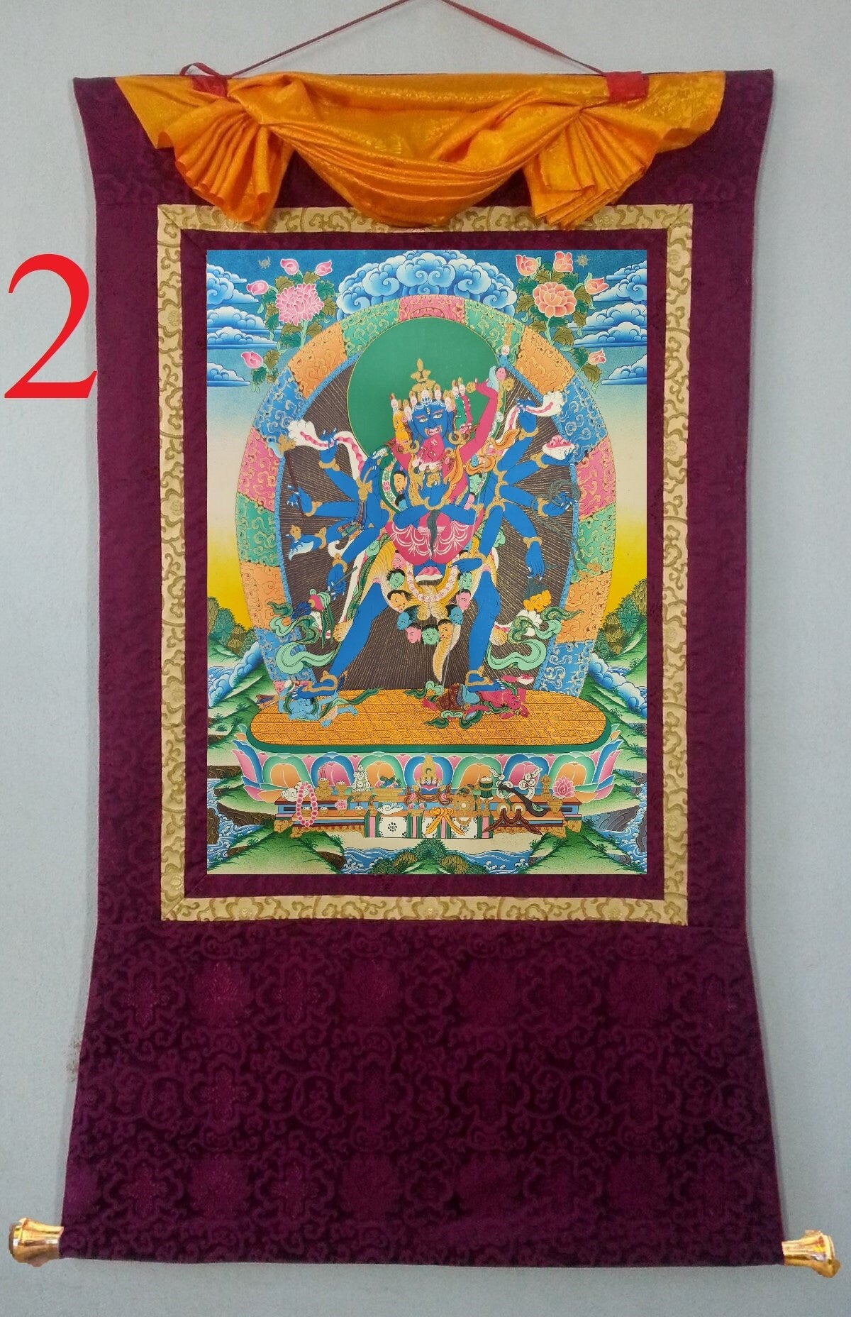 26. 12 Arm Chakrasamvara Thanka (Thangka) Painting. Free Brocade / Free Shipping.