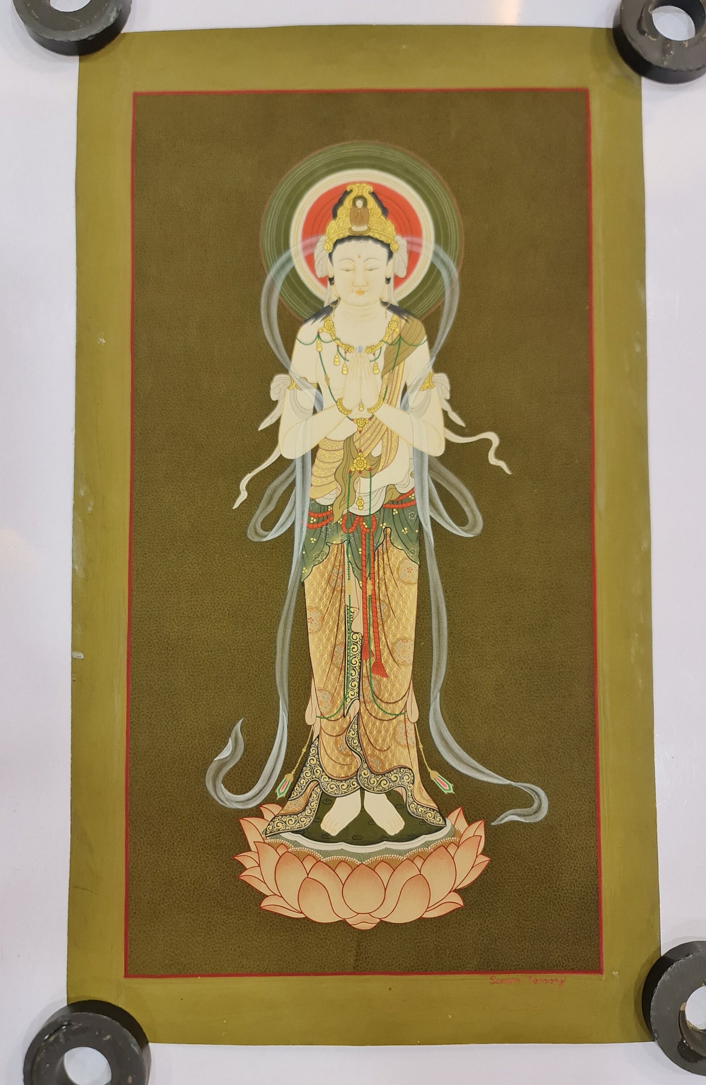 290. Japanese Style Guanyin (Quan Yin) Avalokitesvara Chenrezig Thangka (Thanka). Free Brocade / Free Shipping.