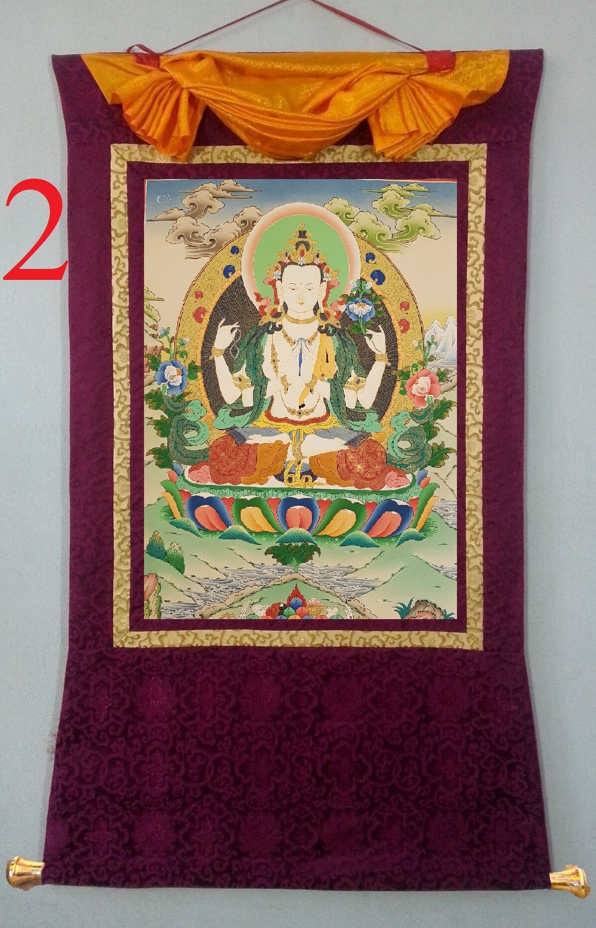 16. Chenrezig Thangka (Thanka). Free Brocade / Free Shipping.