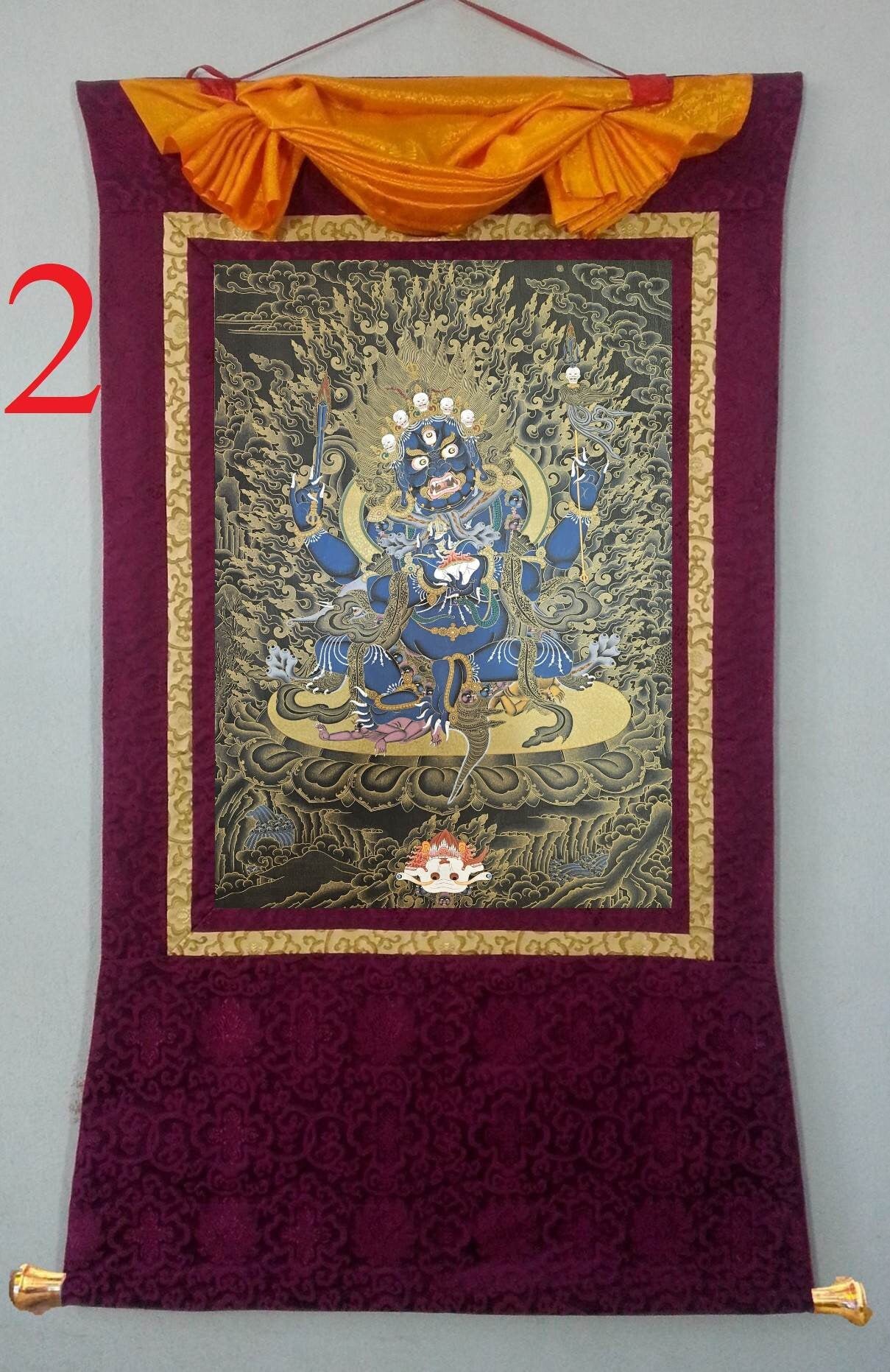 213. 4 Arm Mahakala Thanka (Thangka). Free Brocade / Free Shipping.