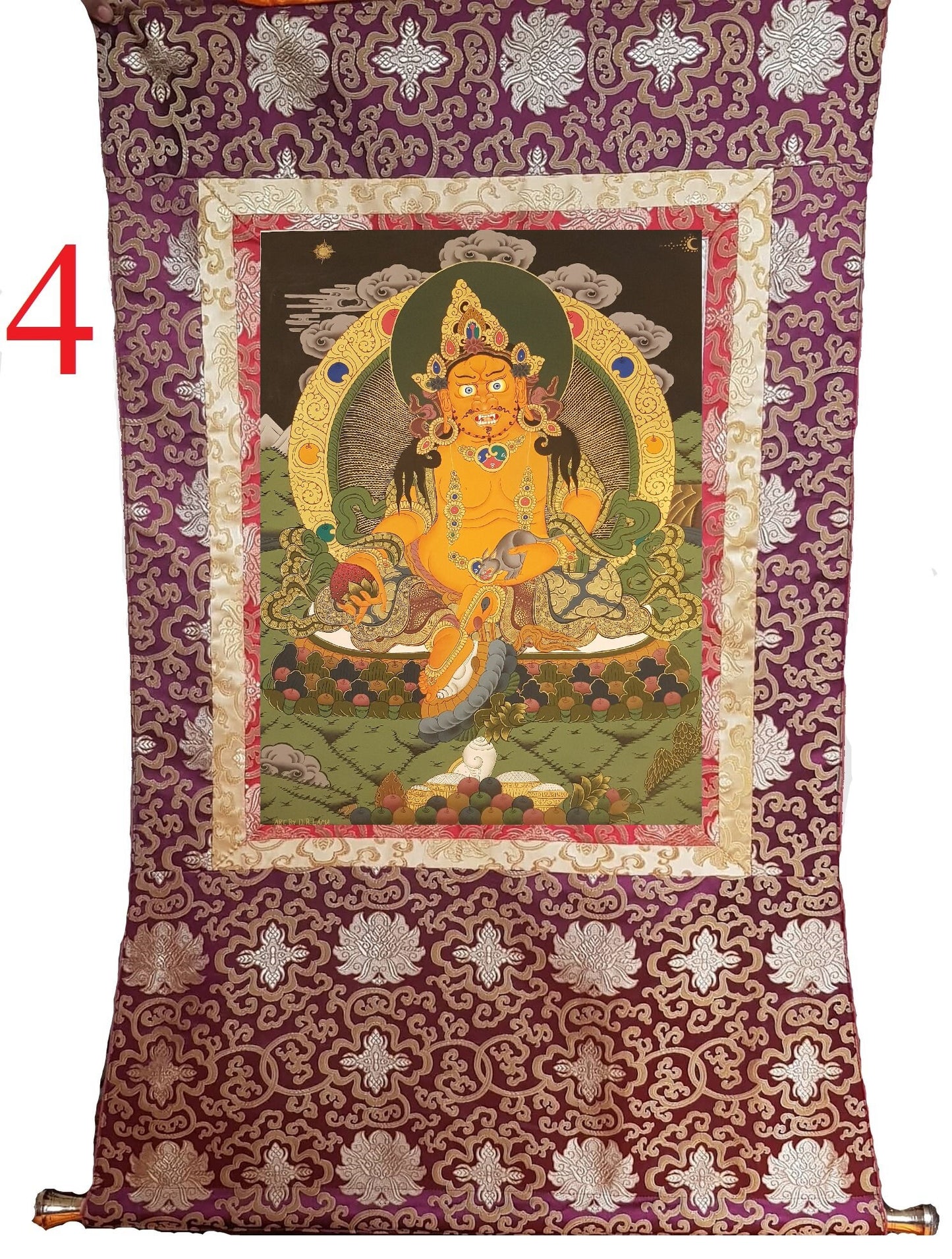 162. Jambhala or Zambhala Thangka (Thanka). Free Brocade / Free Shipping.