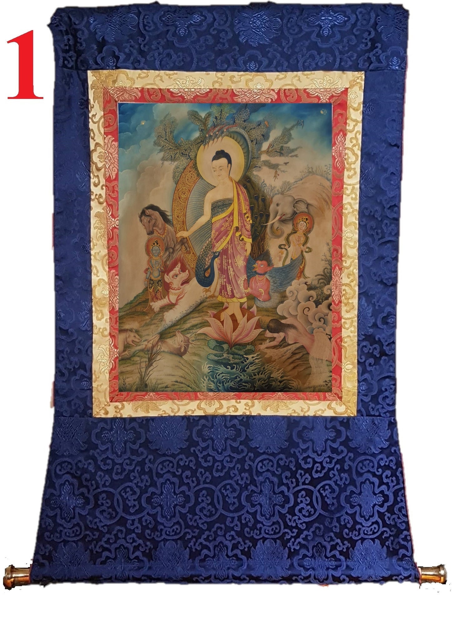 256. Modern Newari Style Art Maitreya (Metteyya) Buddha Thangka (Thanka). Free Brocade / Free Shipping.