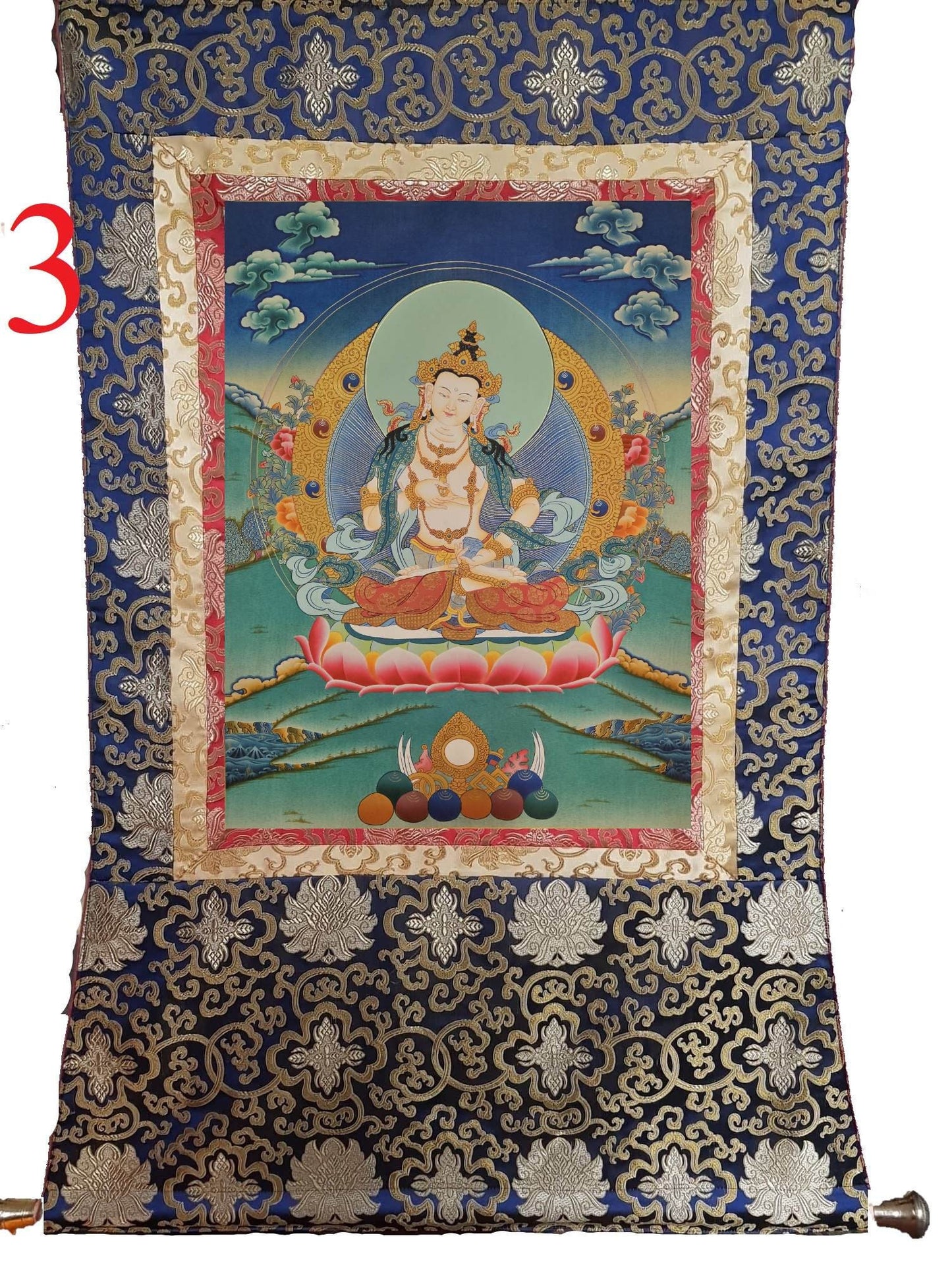 134. Vajrasattva Tibetan Thangka (Thanka) Painting. Free Brocade / Free Shipping.