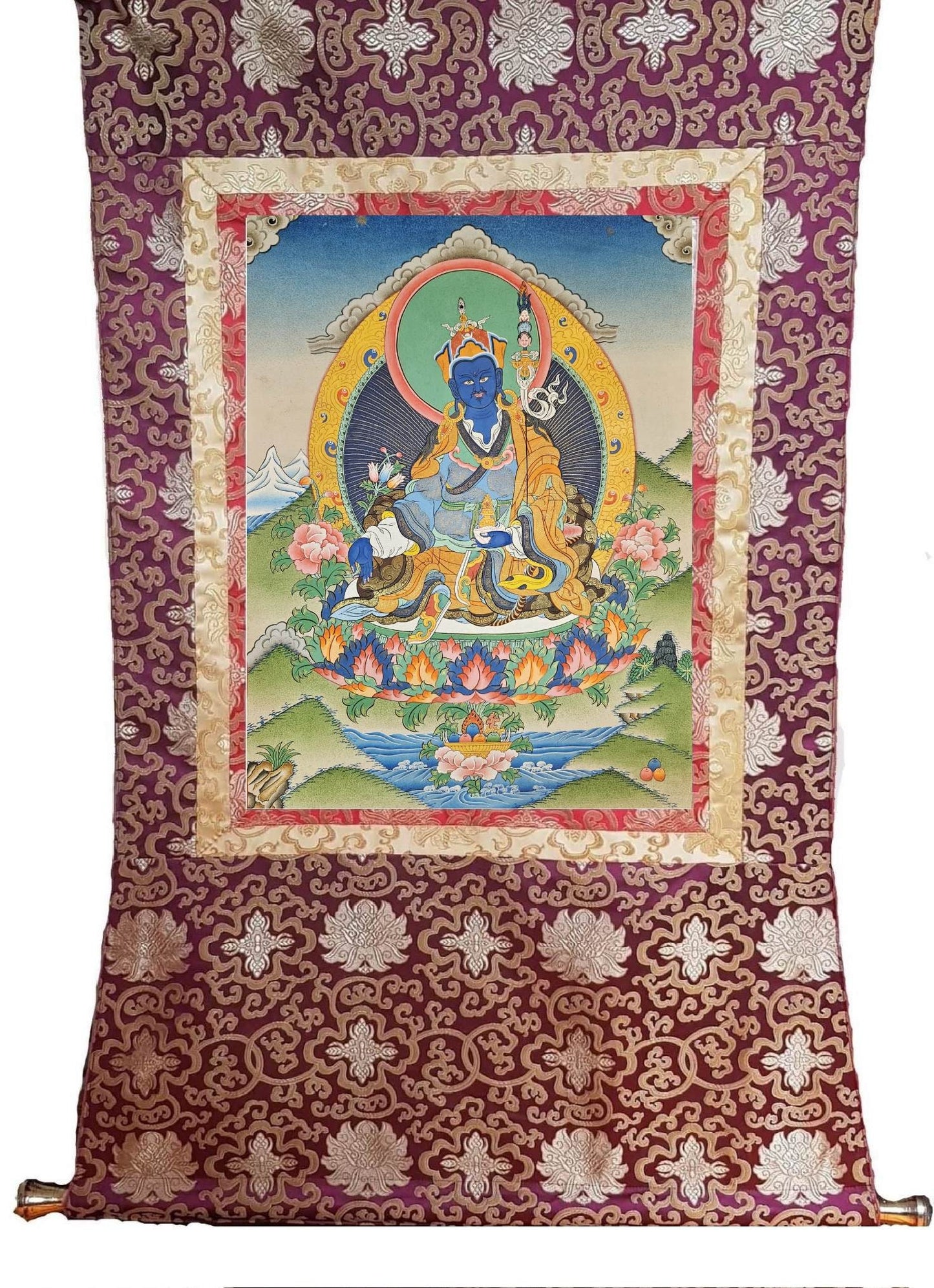 339. Medicine Guru Rinpoche Orgyen Menla Thanka (Thangka). Free Brocade / Free Shipping.