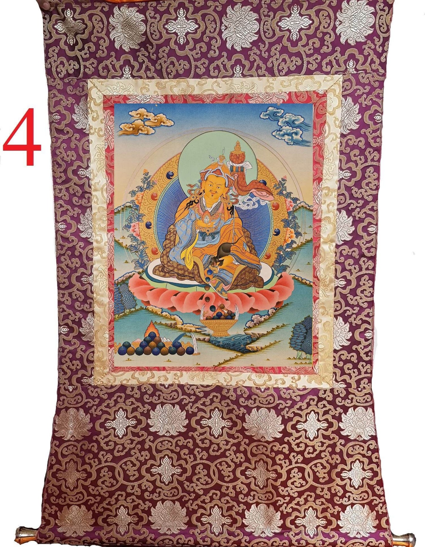 174. Khandro Norlha (Guru Jambhala) Thangka (Thanka). Free Brocade / Free Shipping.