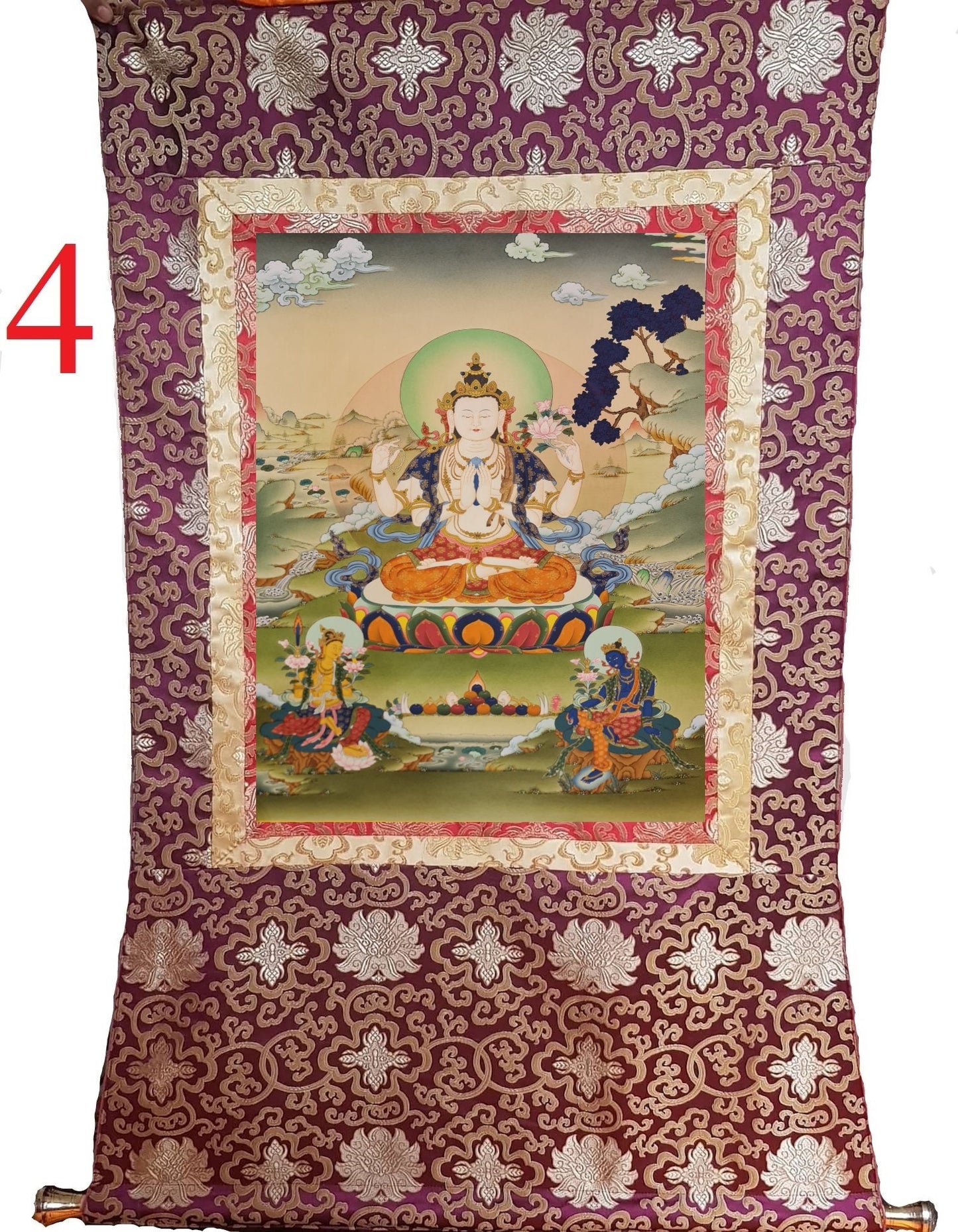 272. Karma Gadri Chenrezig Thangka (Thanka). Free Brocade / Free Shipping.