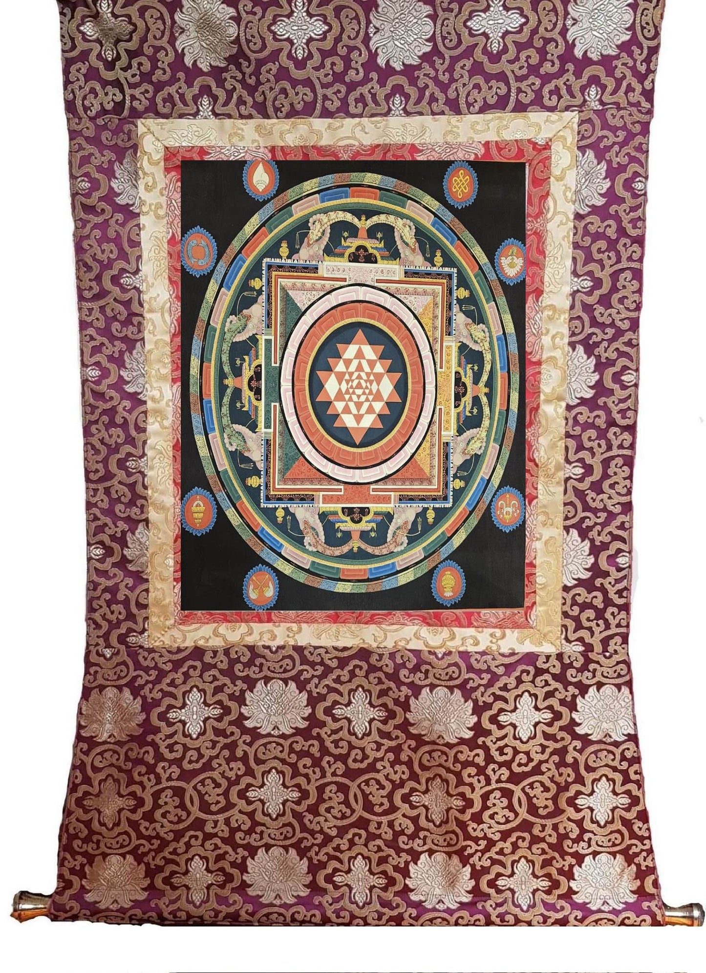 320. Shri Sri Shree Yantra Mandala Thangka (Thanka). Free Brocade / Free Shipping.