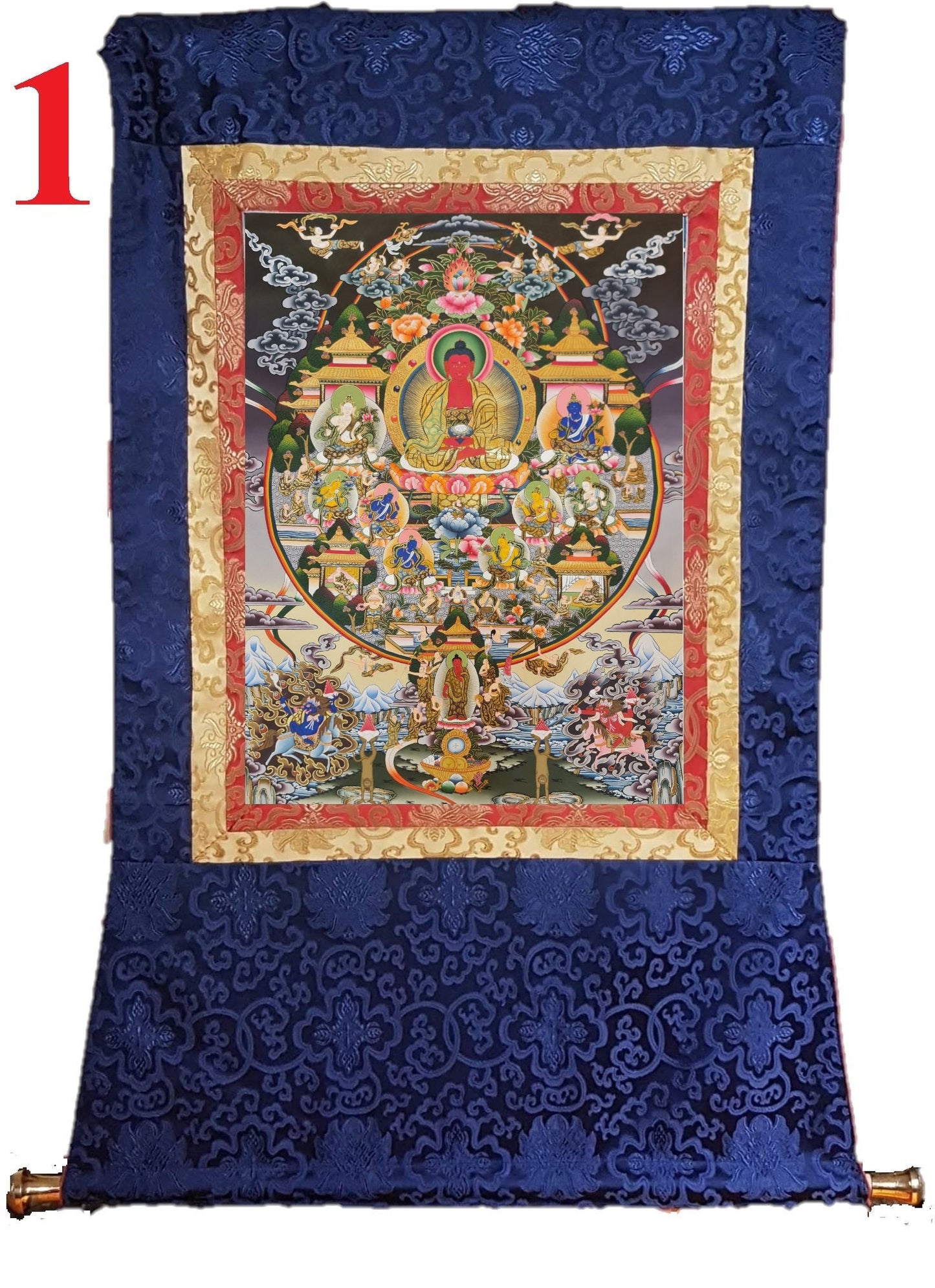 261. Large Amitabha Buddha Palace Thangka (Thanka). Free Brocade / Free Shipping.
