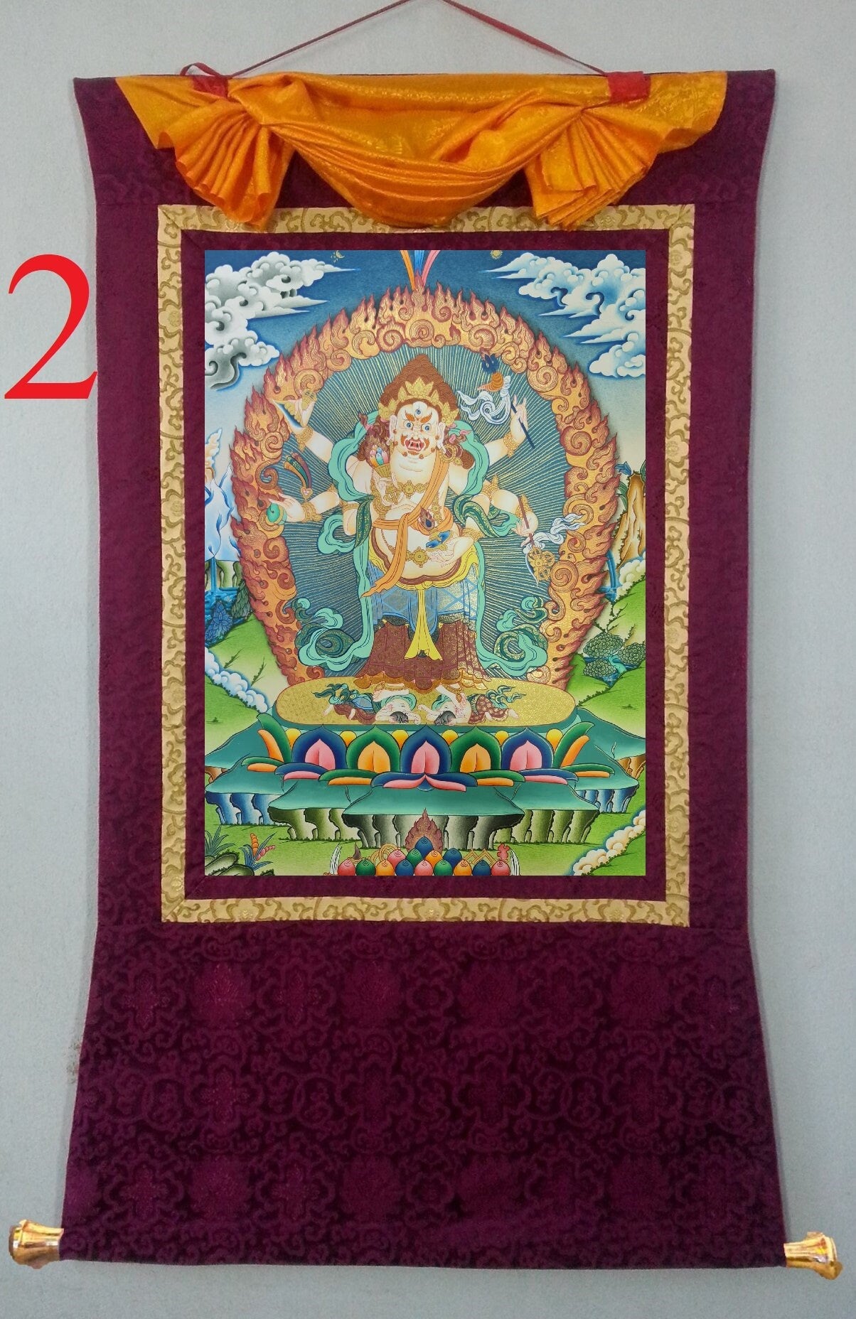 5. White Mahakala Thangka (Thanka). Free Brocade / Free Shipping.