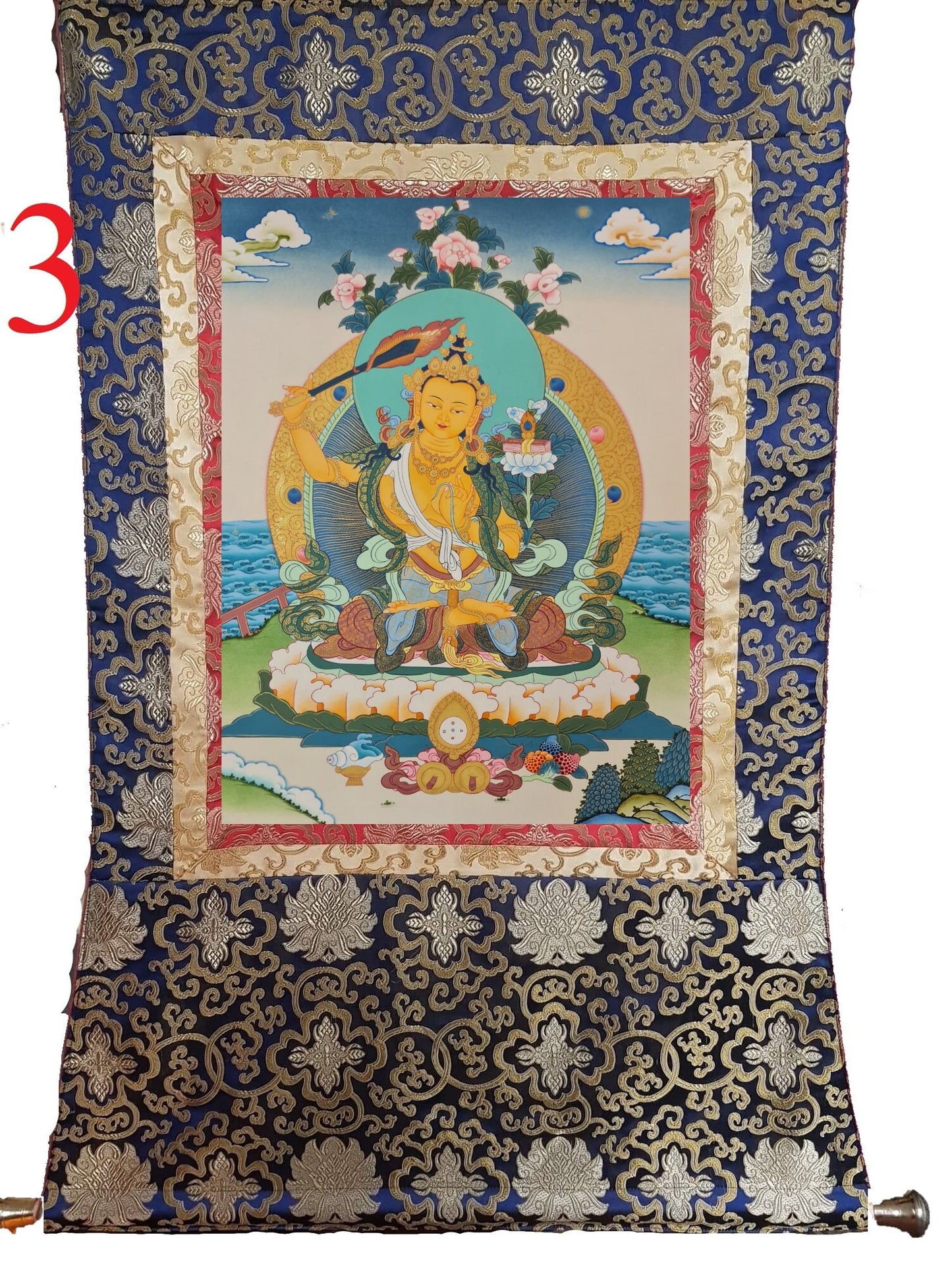 81. Manjushree (Manjushri) Thangka (Thanka). Free Brocade / Free Shipping.