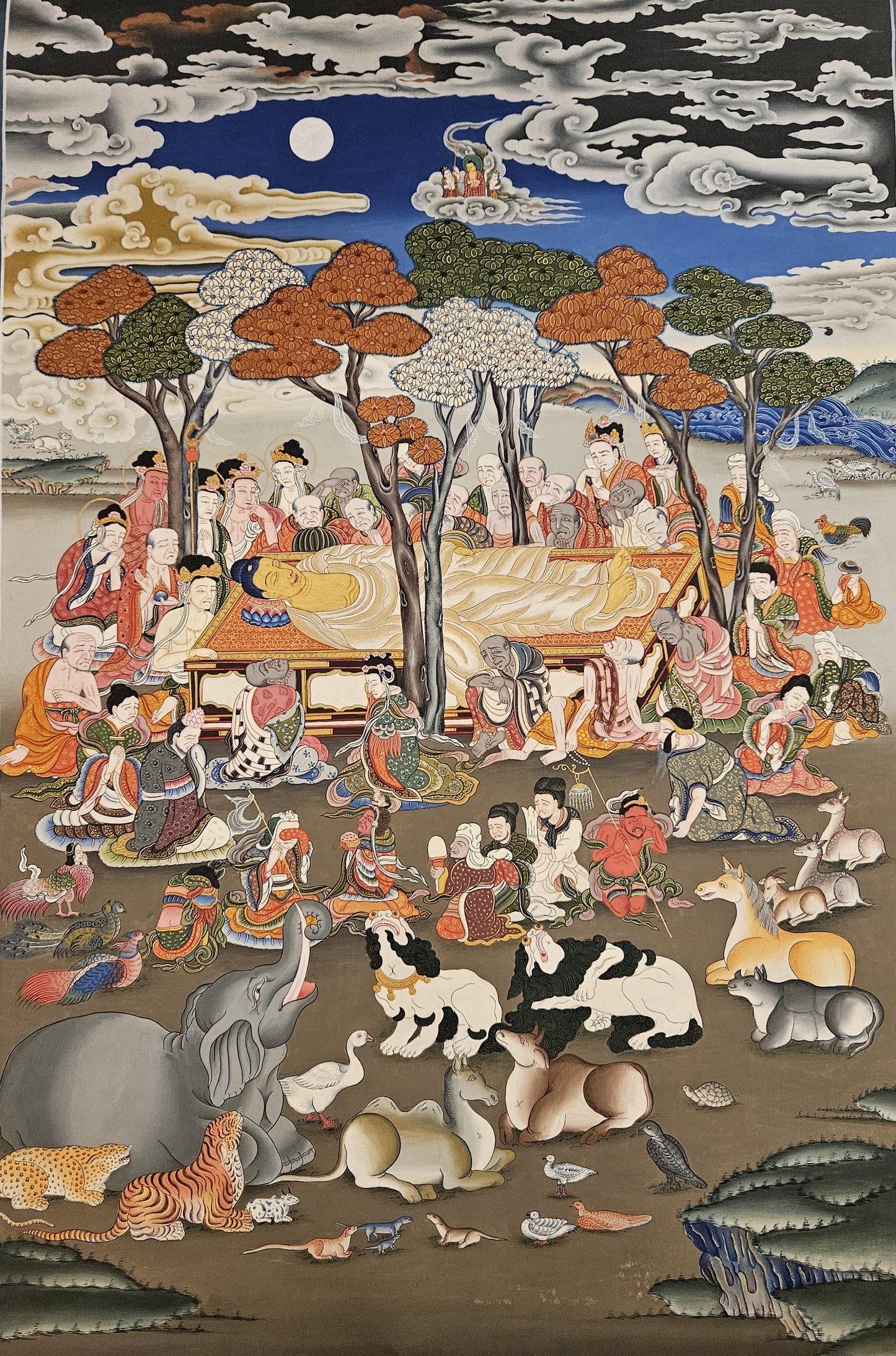 281. The Passage of Shakyamuni Buddha into Nirvana Thanka (Thangka). Free Brocade / Free Shipping.