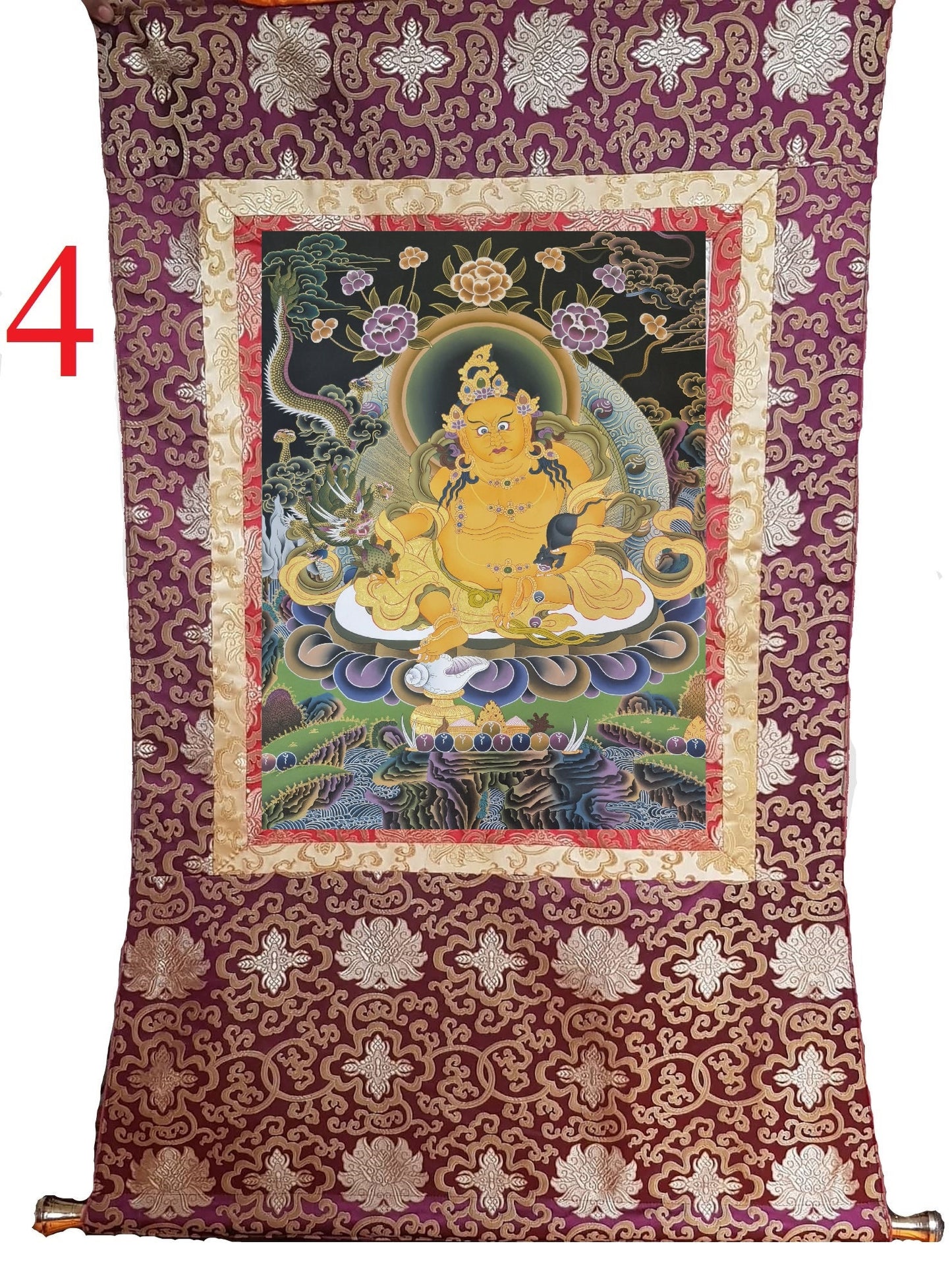 191. Jambhala or Zambhala Thangka (Thanka). Free Brocade / Free Shipping.