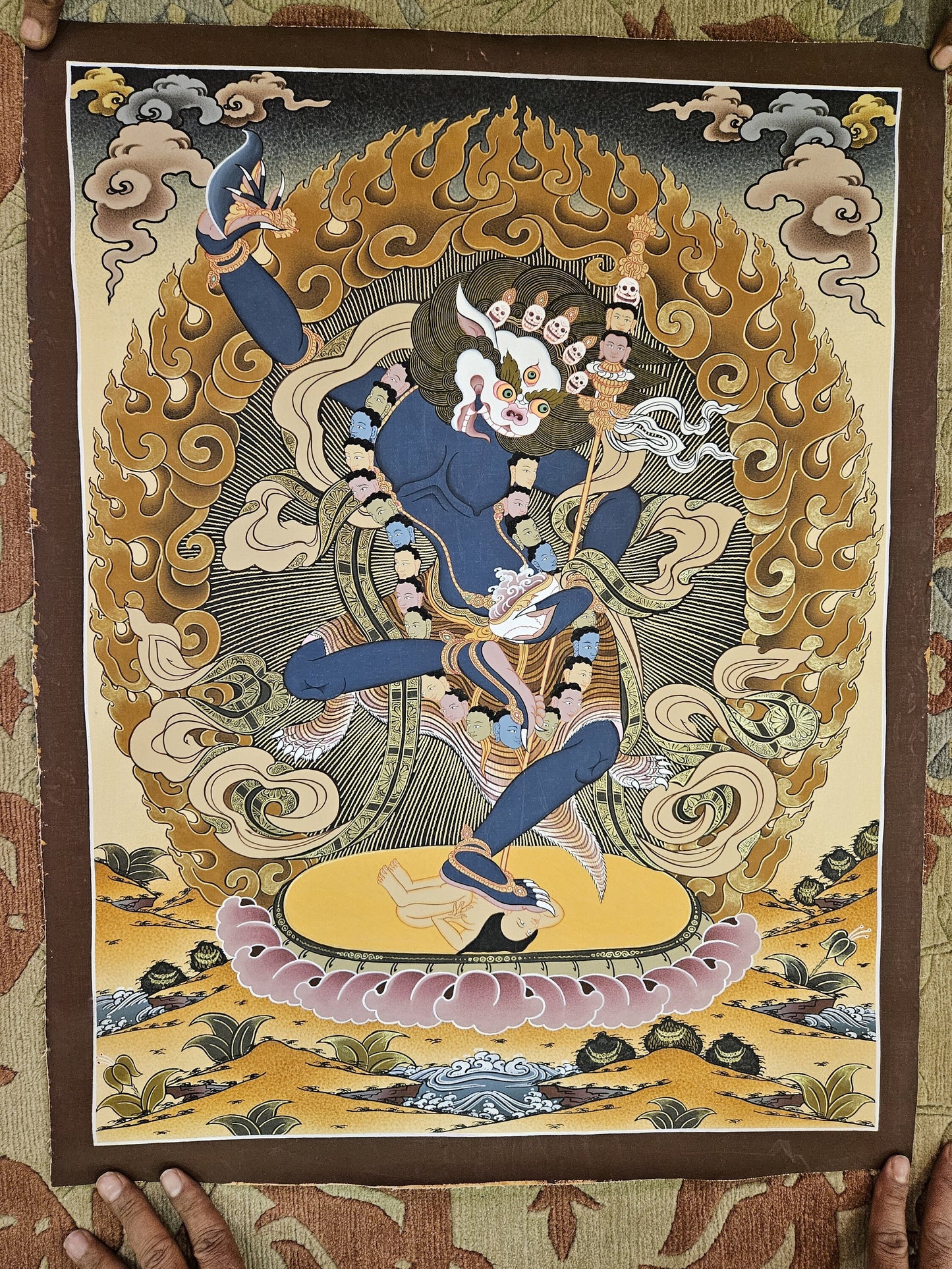330. Simhamukha Senge Dongma (Lion-faced Dakini) Thanka (Thangka). Free Brocade / Free Shipping.