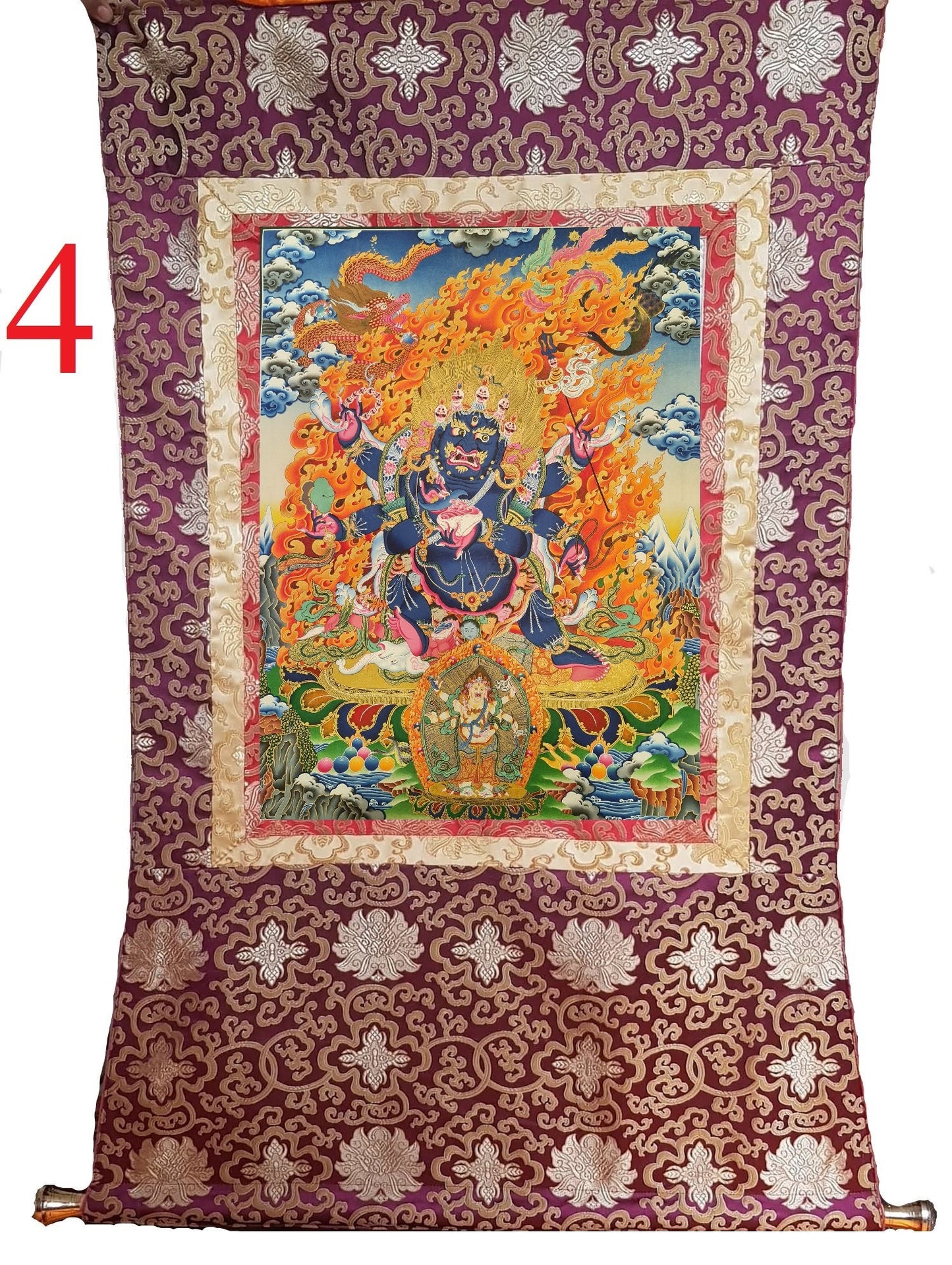 101. 6 Arm Mahakala Thanka (Thangka). Free Brocade / Free Shipping.